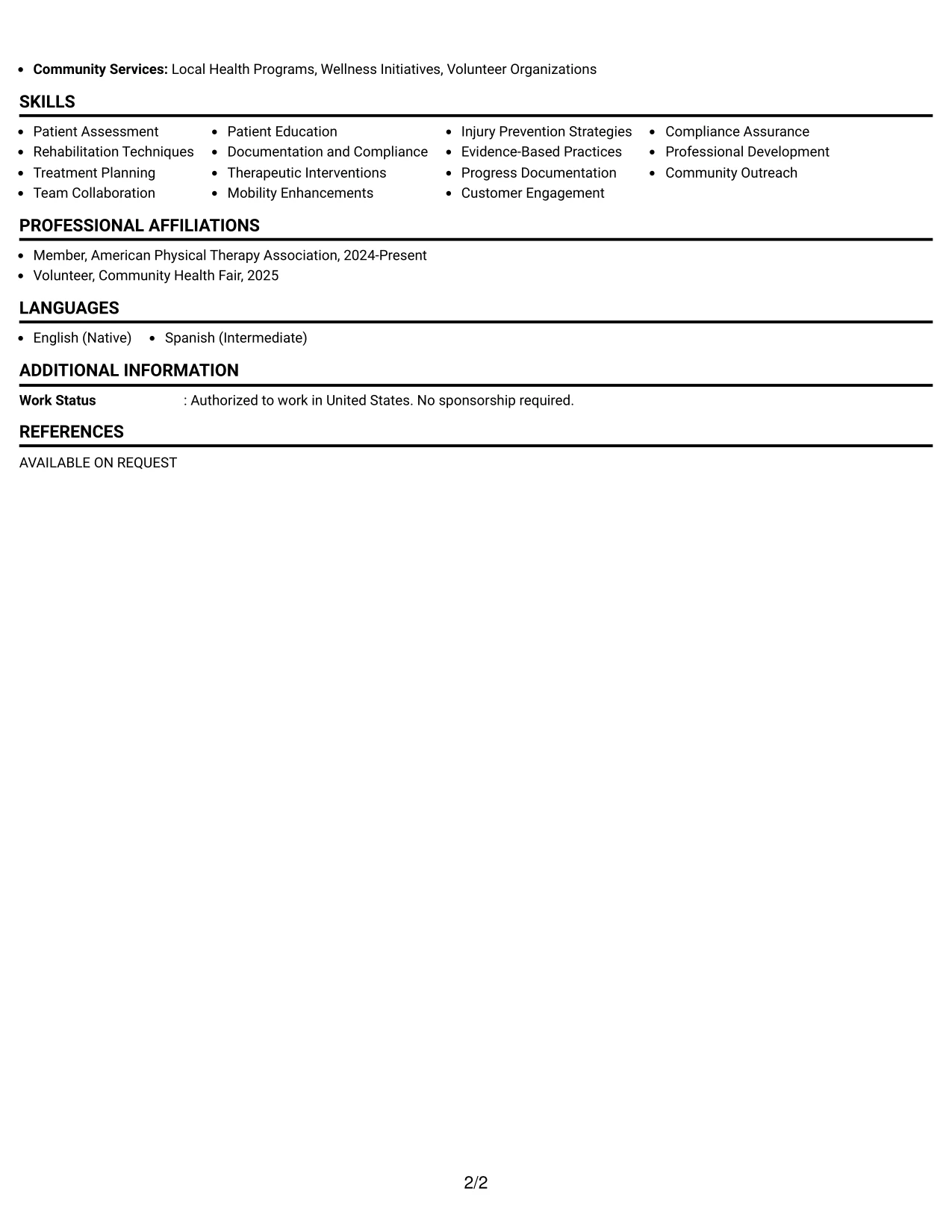 Resume Example Page 2