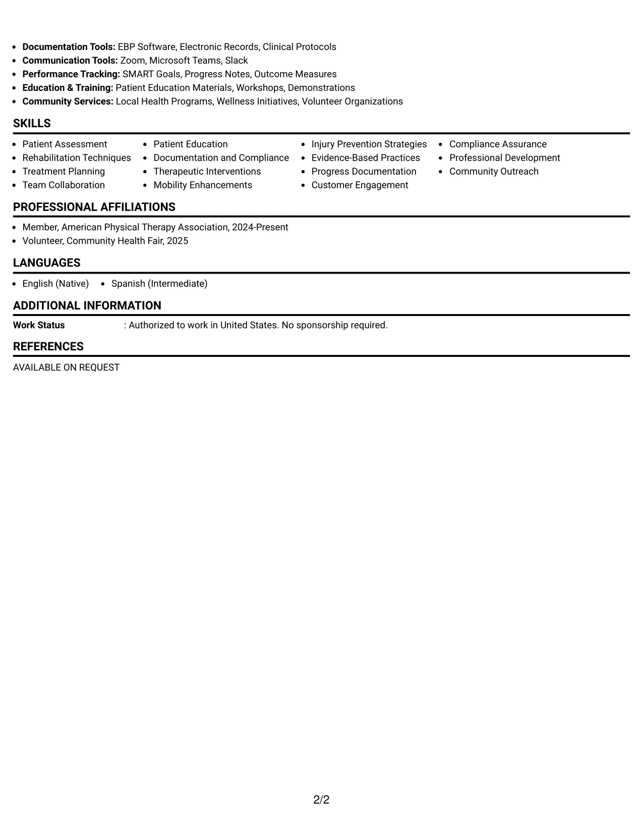 Resume Example Page 2
