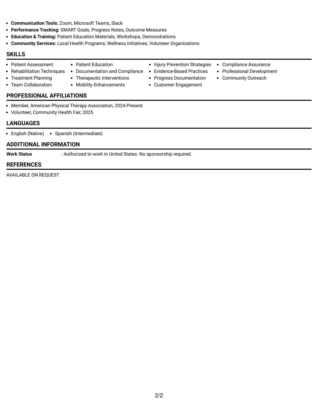 Resume Example Page 2