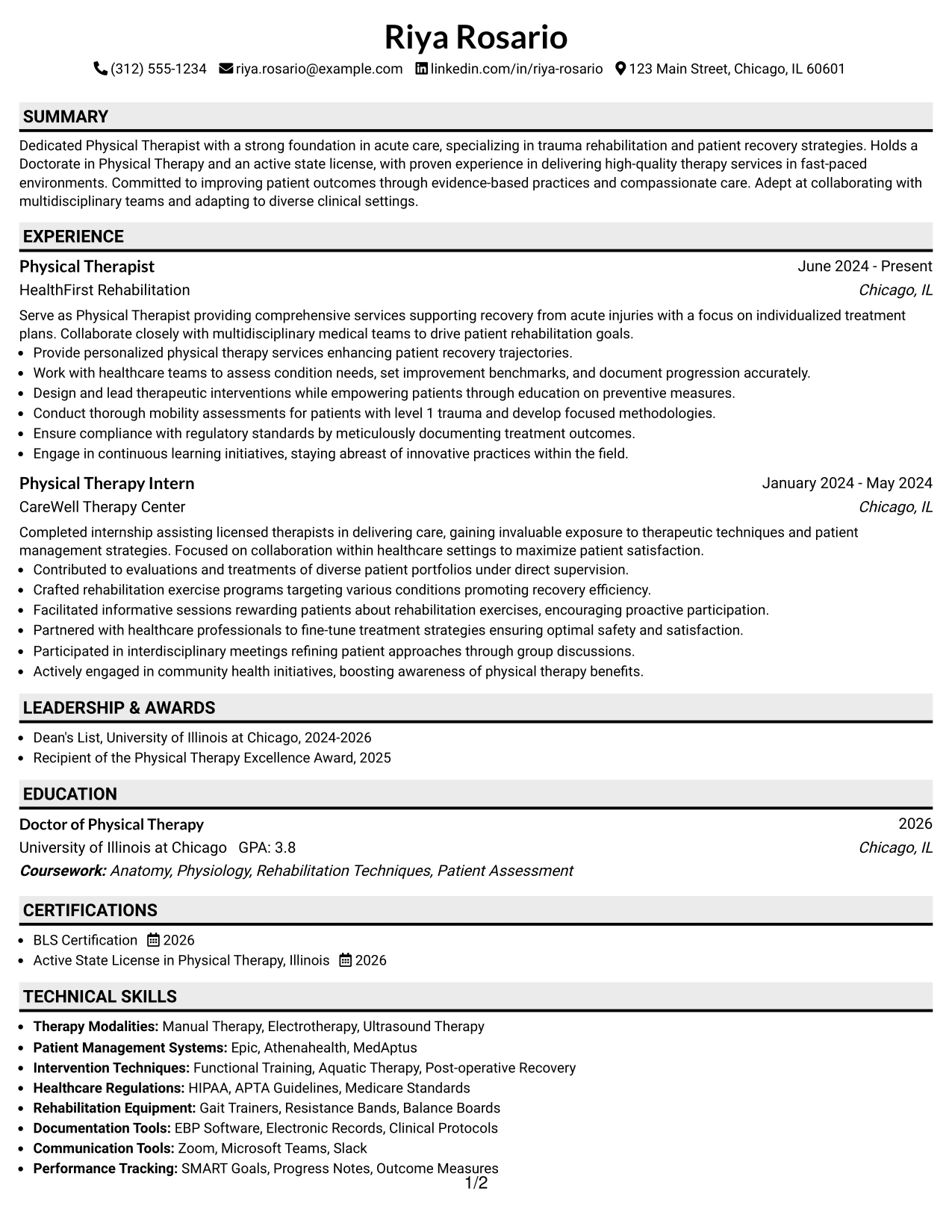 Resume Example Page 1