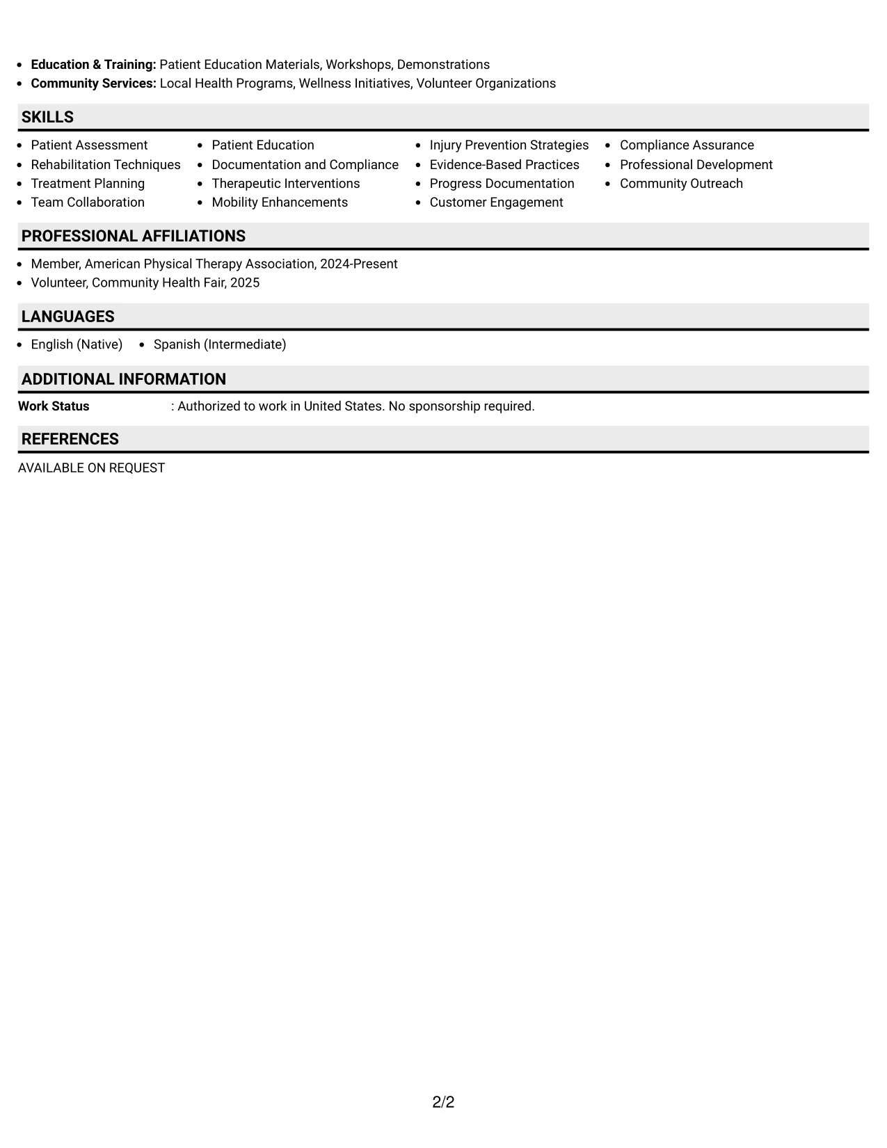 Resume Example Page 2