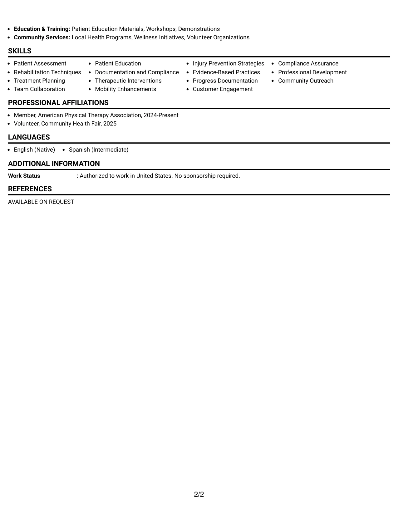 Resume Example Page 2