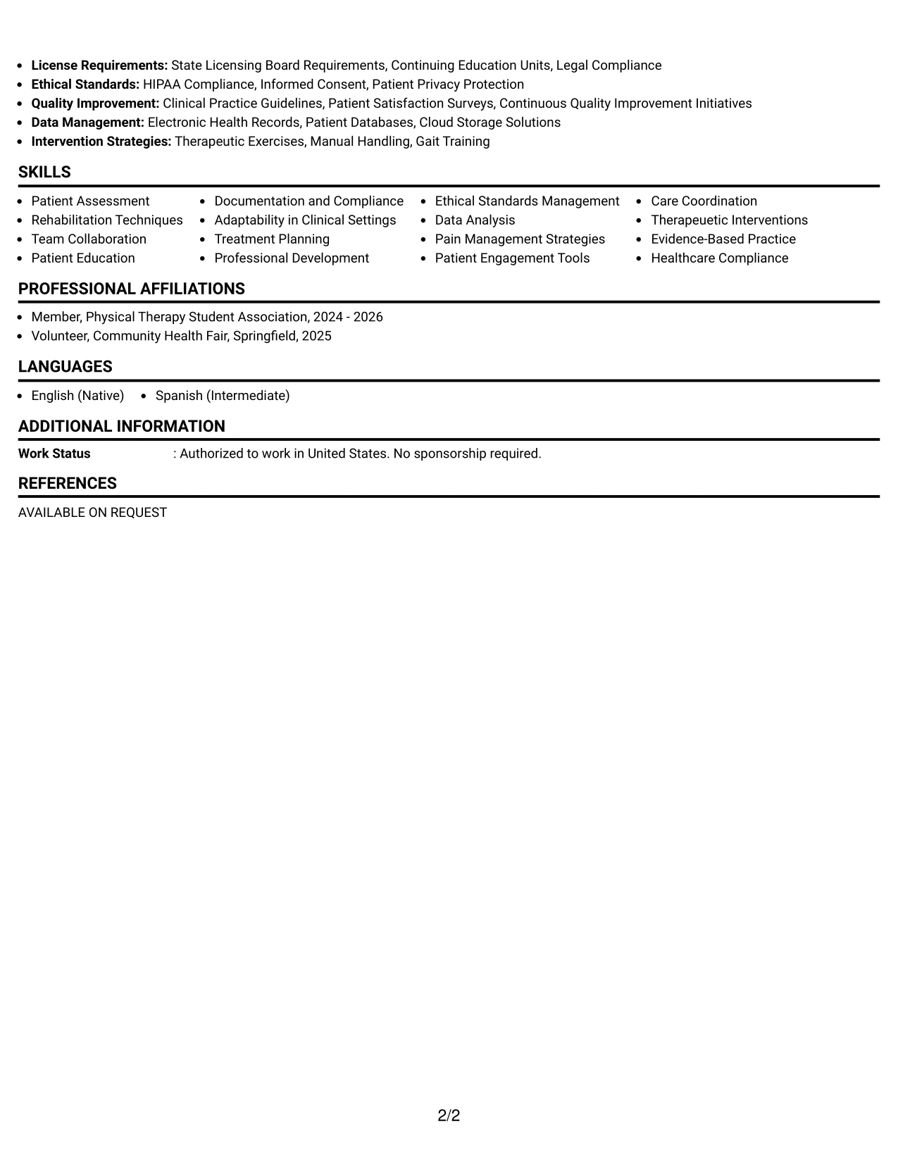 Resume Example Page 2