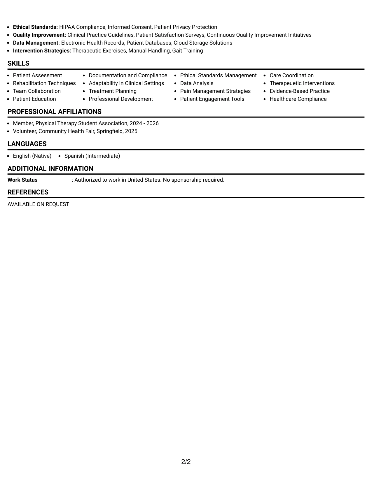 Resume Example Page 2
