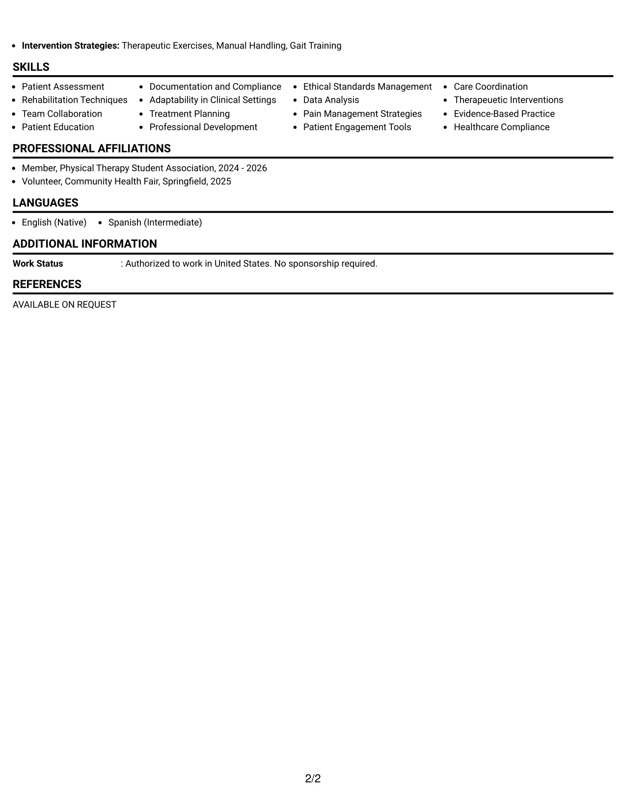 Resume Example Page 2