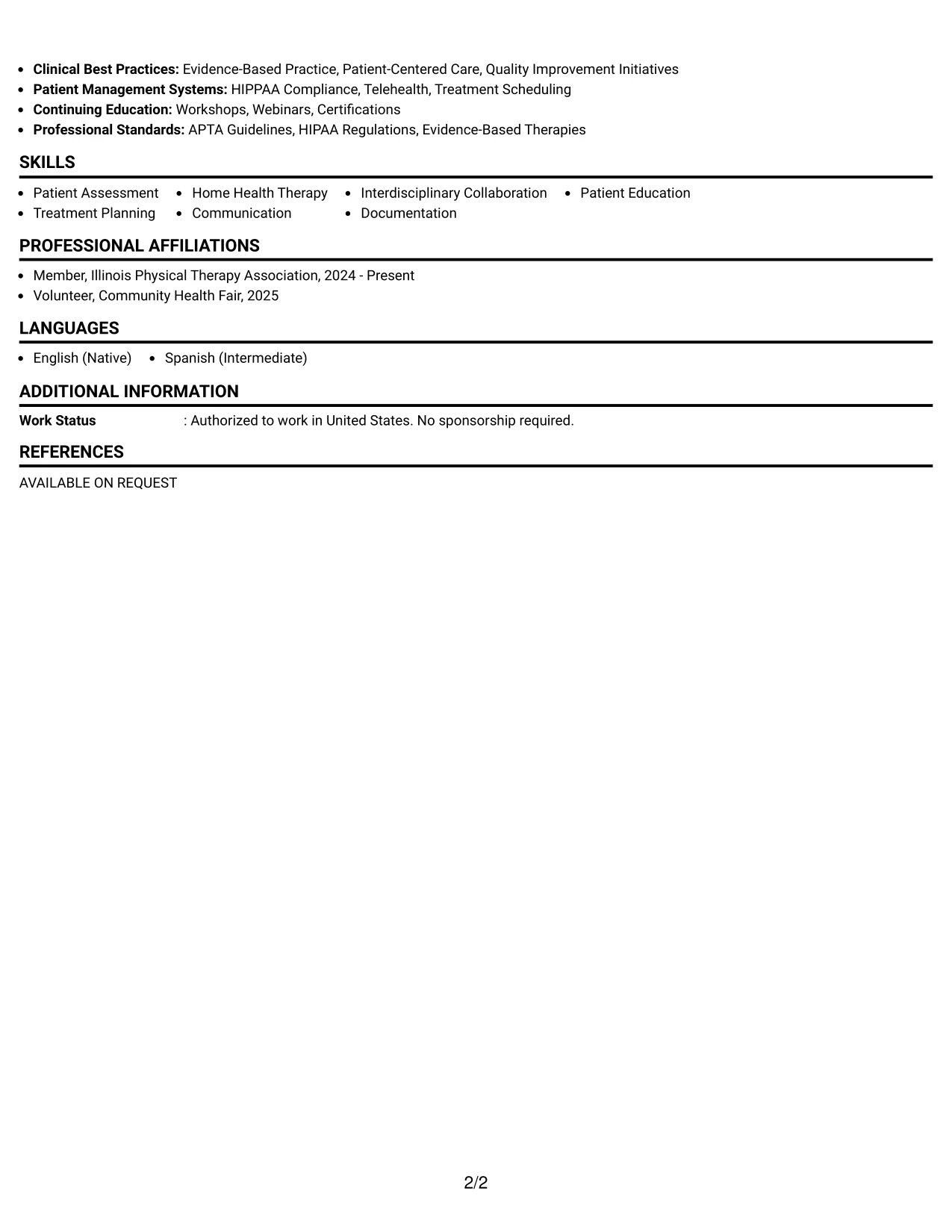Resume Example Page 2