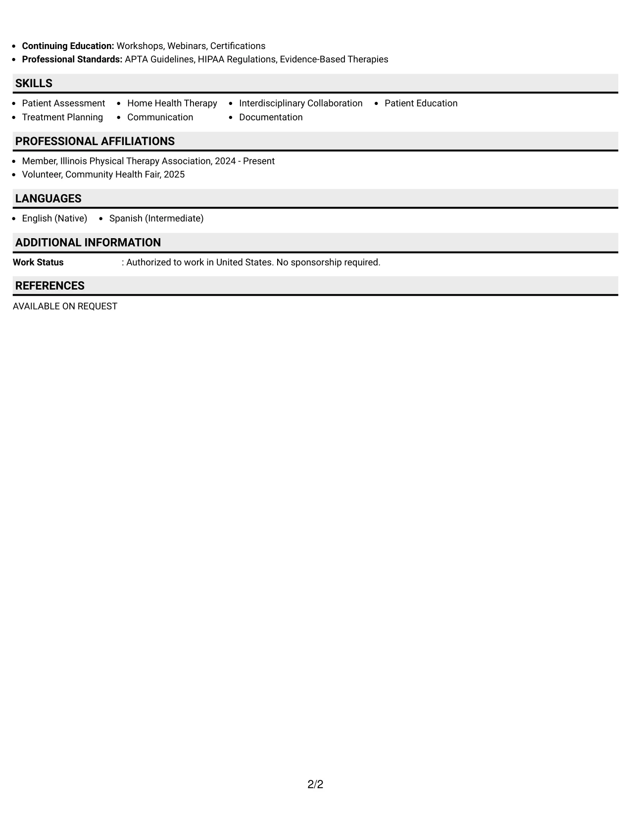 Resume Example Page 2