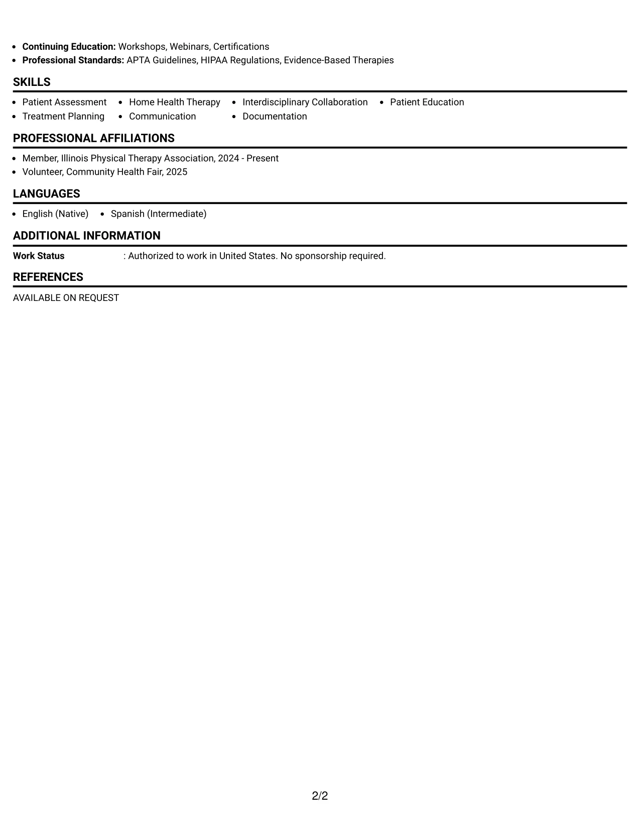 Resume Example Page 2