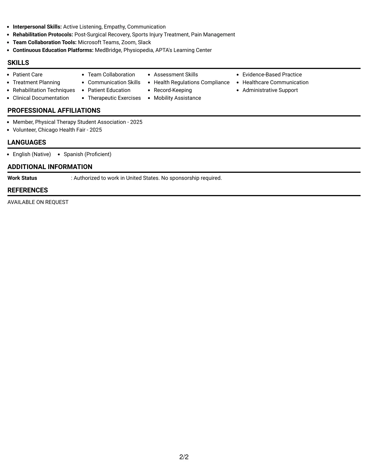 Resume Example Page 2