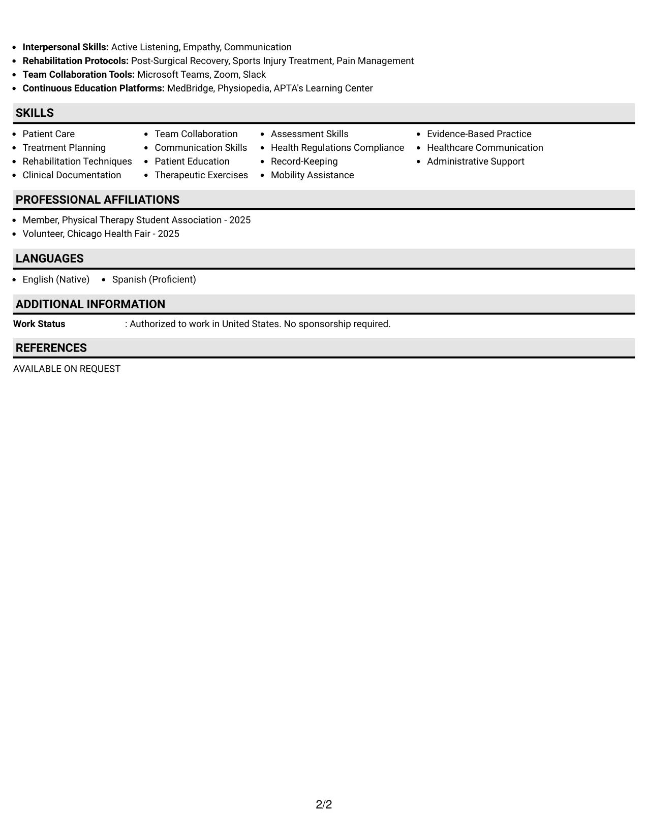 Resume Example Page 2
