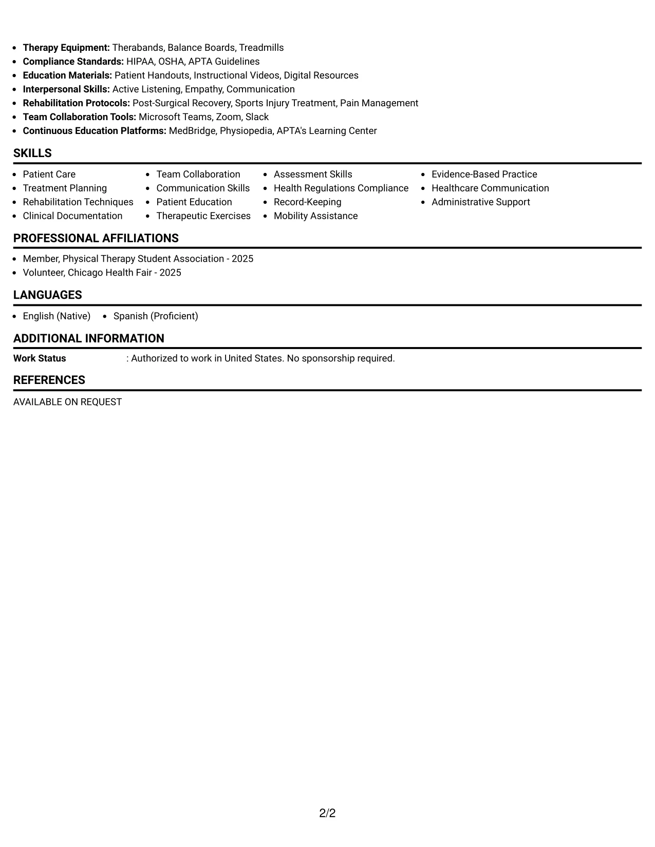 Resume Example Page 2