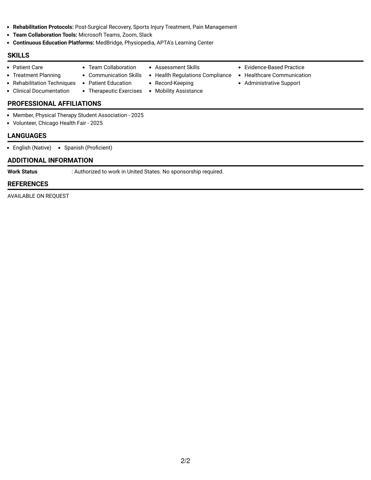 Resume Example Page 2