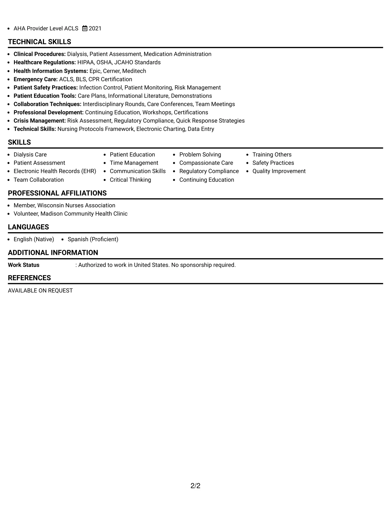 Resume Example Page 2