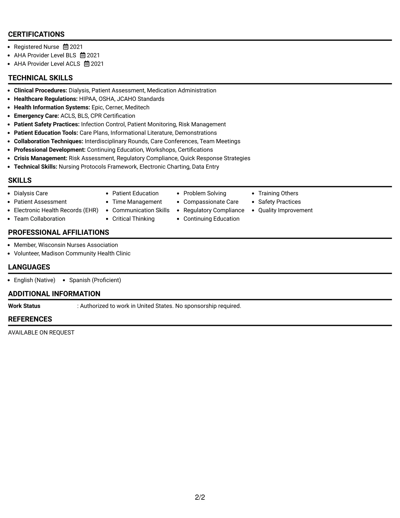 Resume Example Page 2