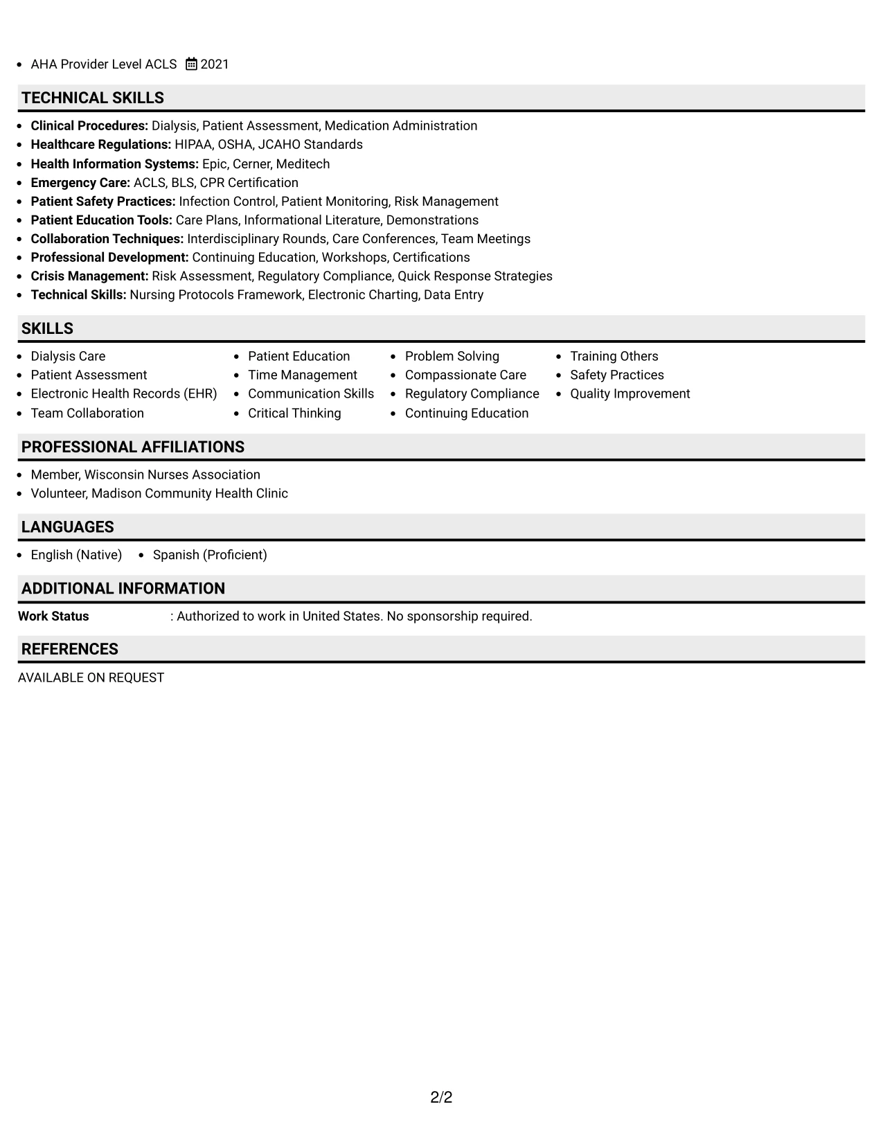 Resume Example Page 2