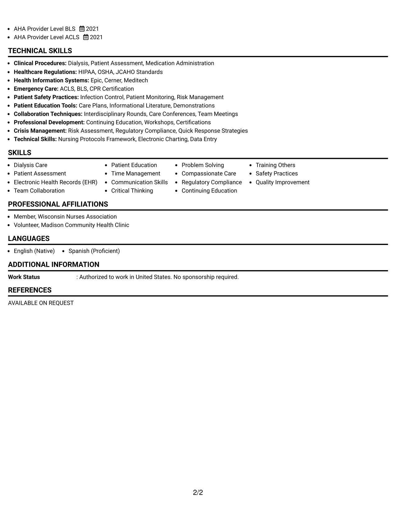 Resume Example Page 2