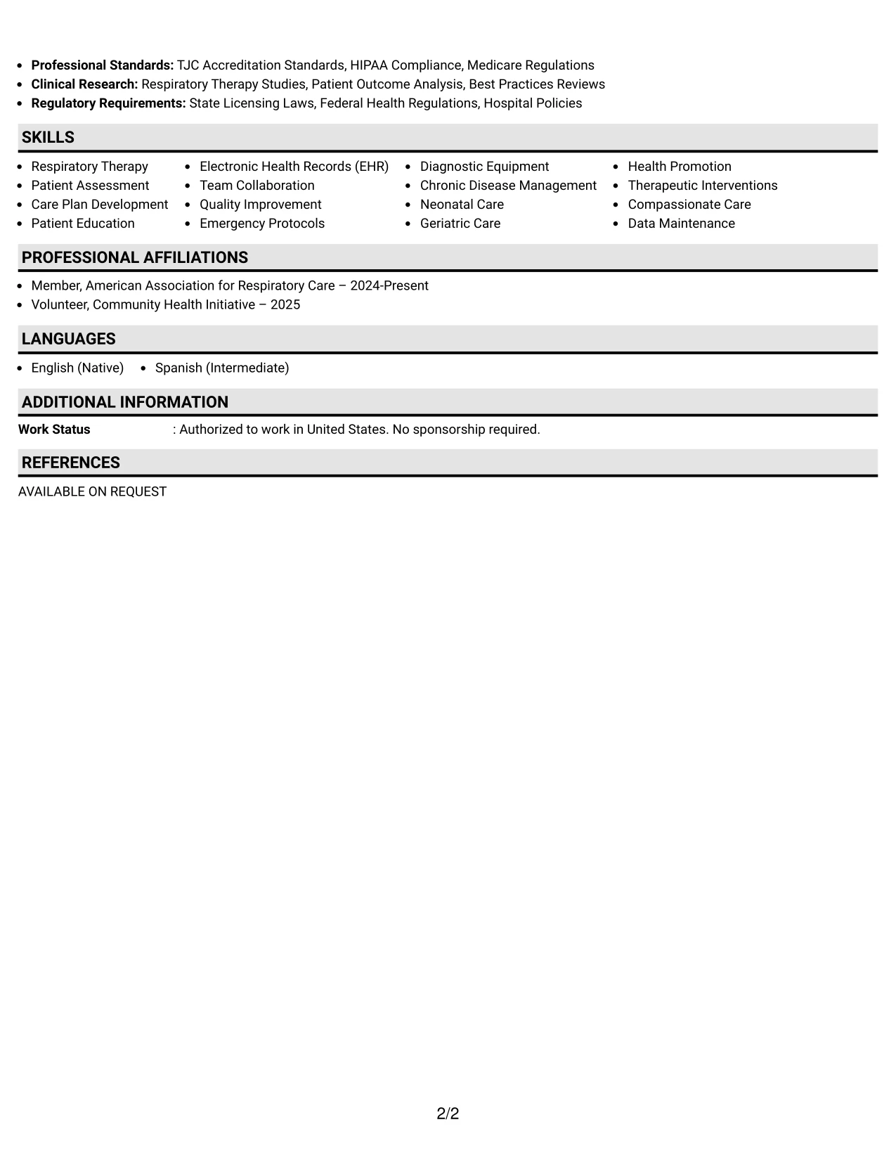 Resume Example Page 2