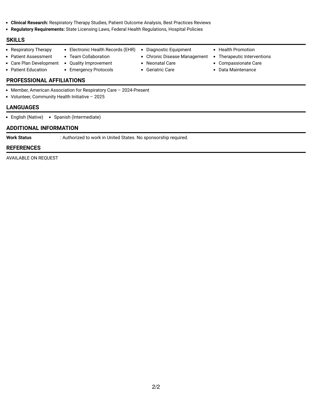 Resume Example Page 2