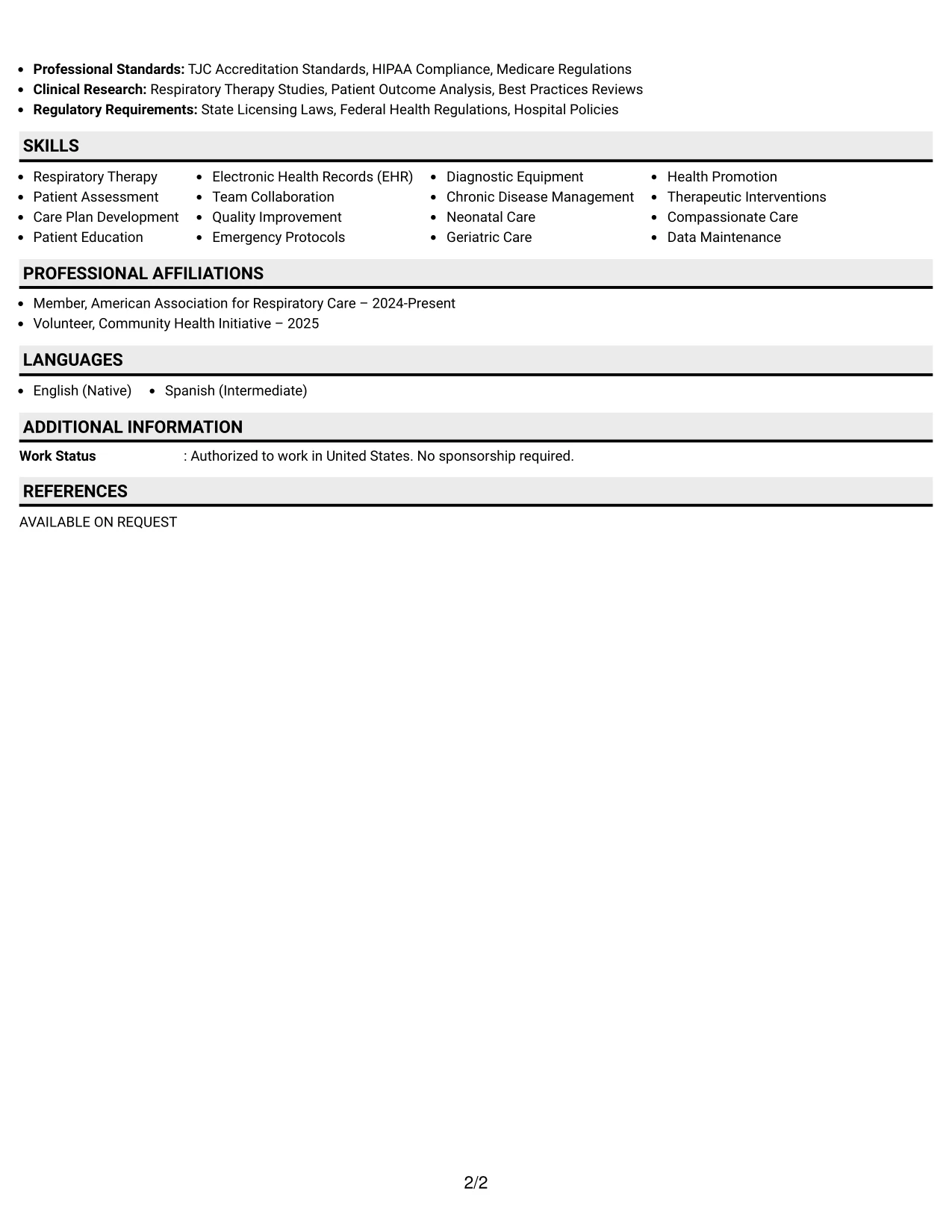 Resume Example Page 2
