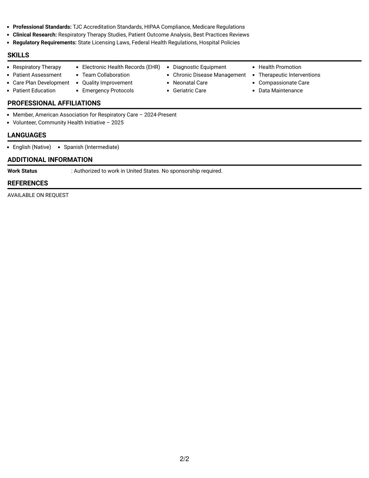 Resume Example Page 2