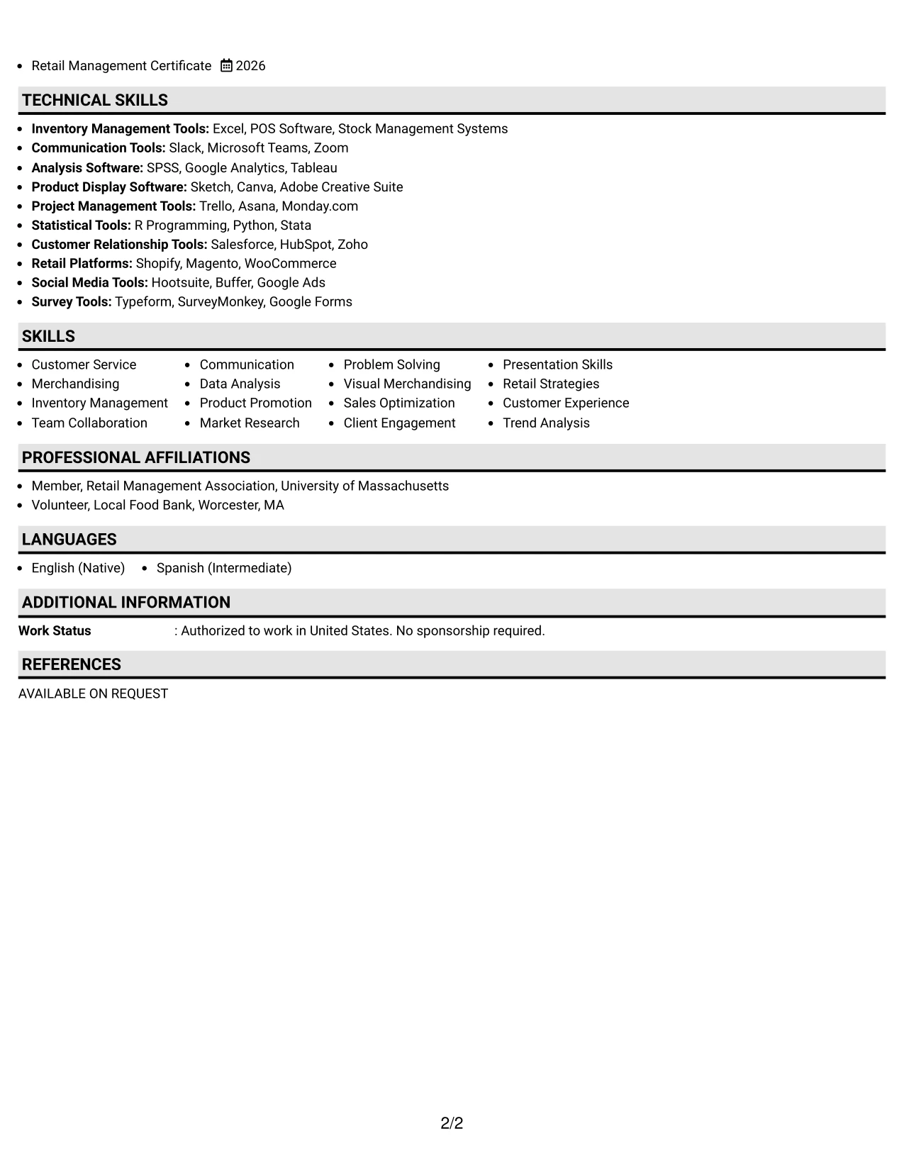 Resume Example Page 2