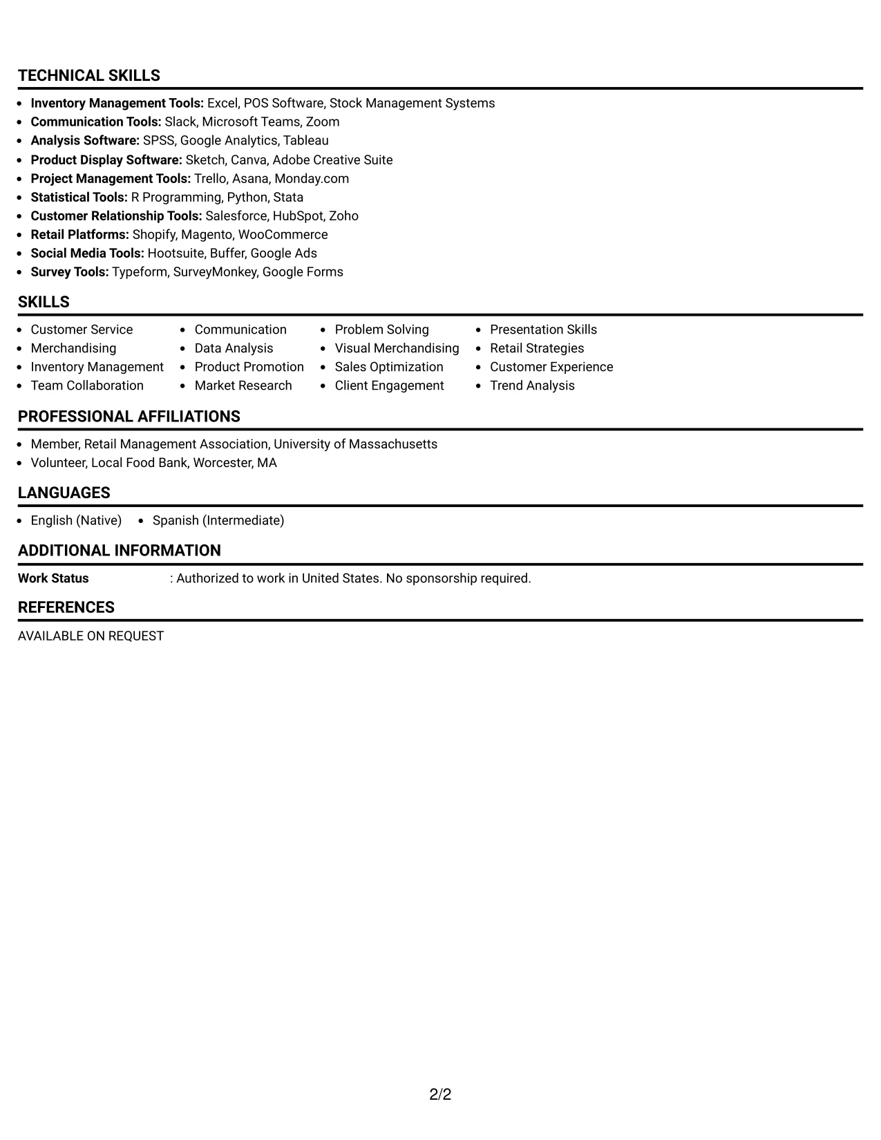Resume Example Page 2