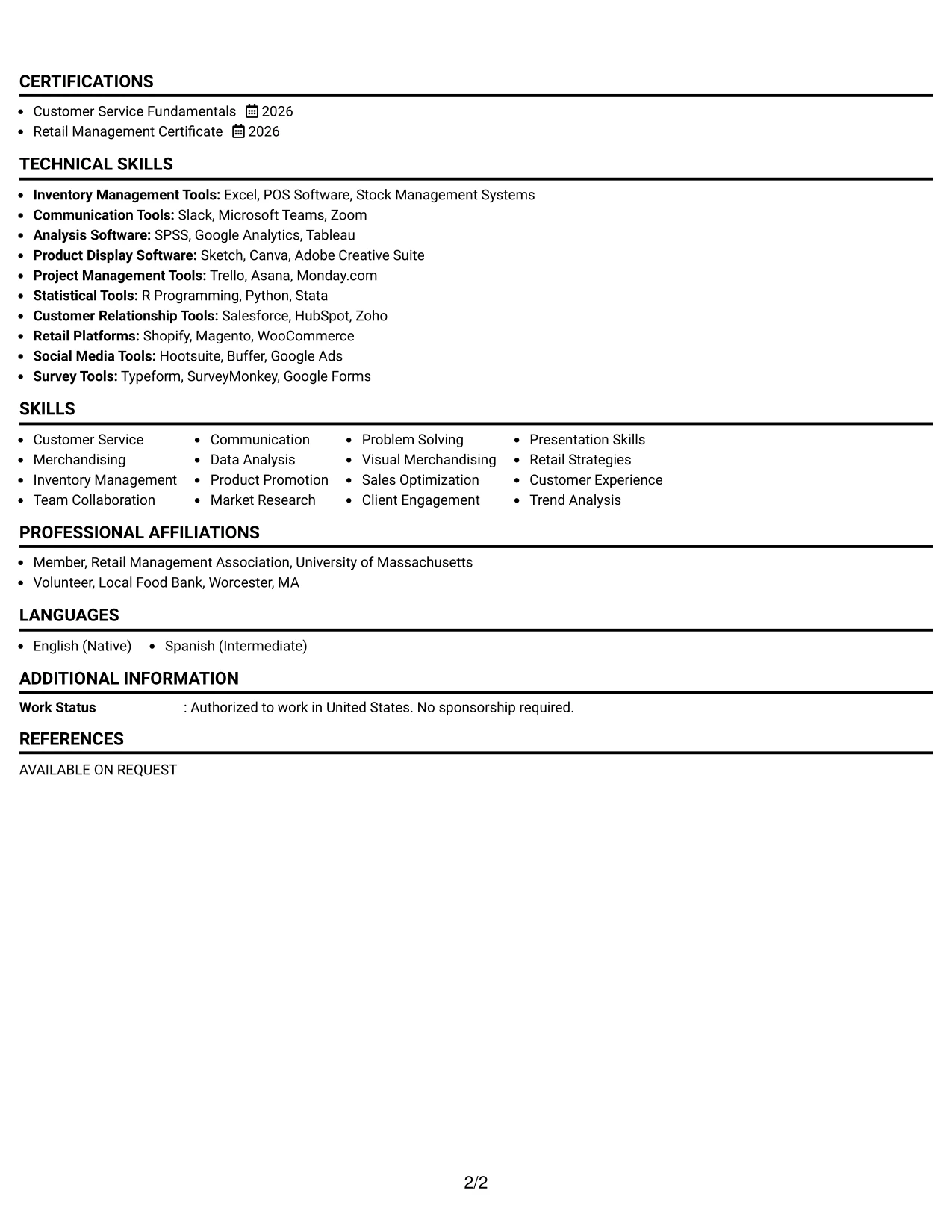 Resume Example Page 2