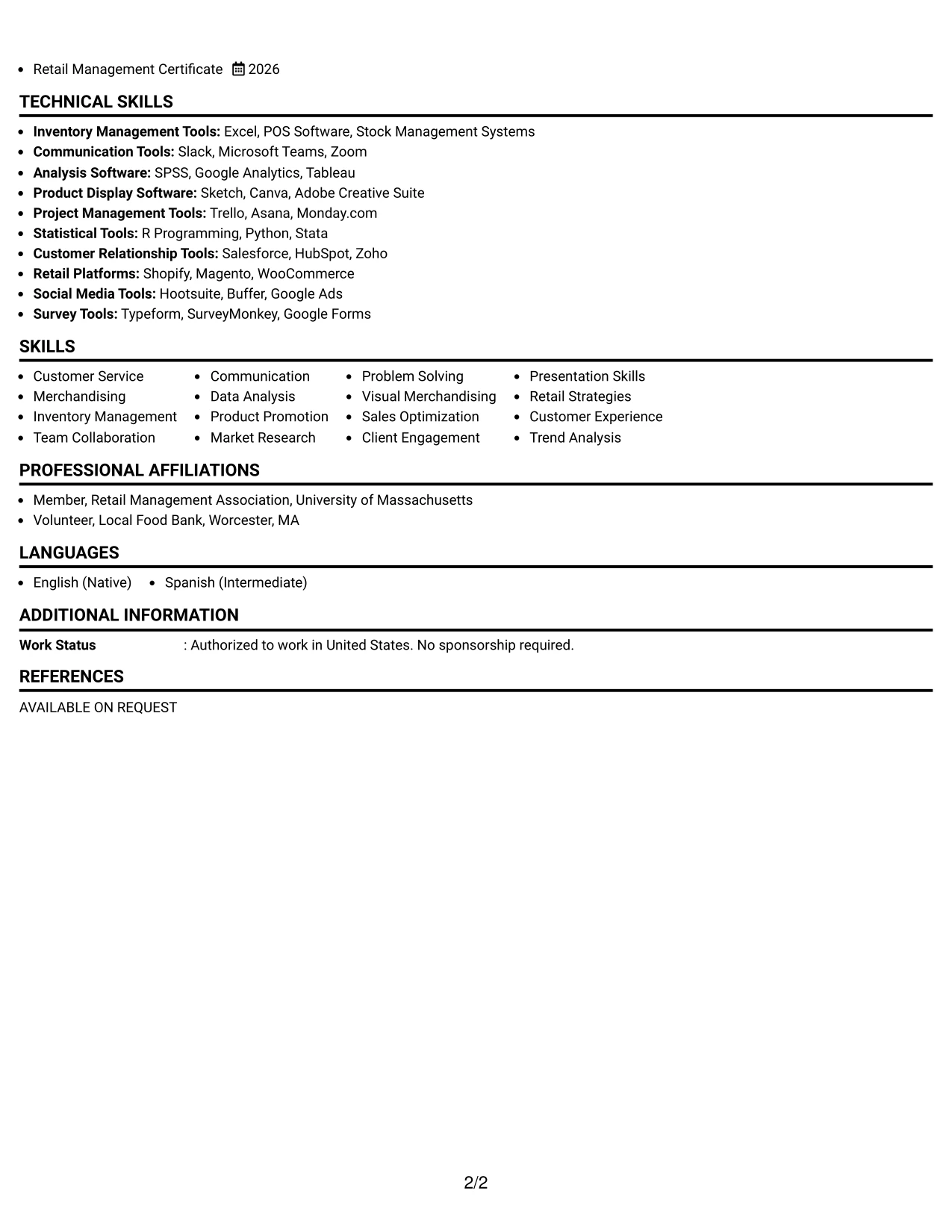 Resume Example Page 2