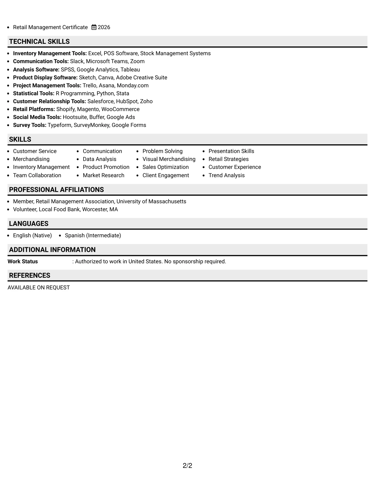 Resume Example Page 2