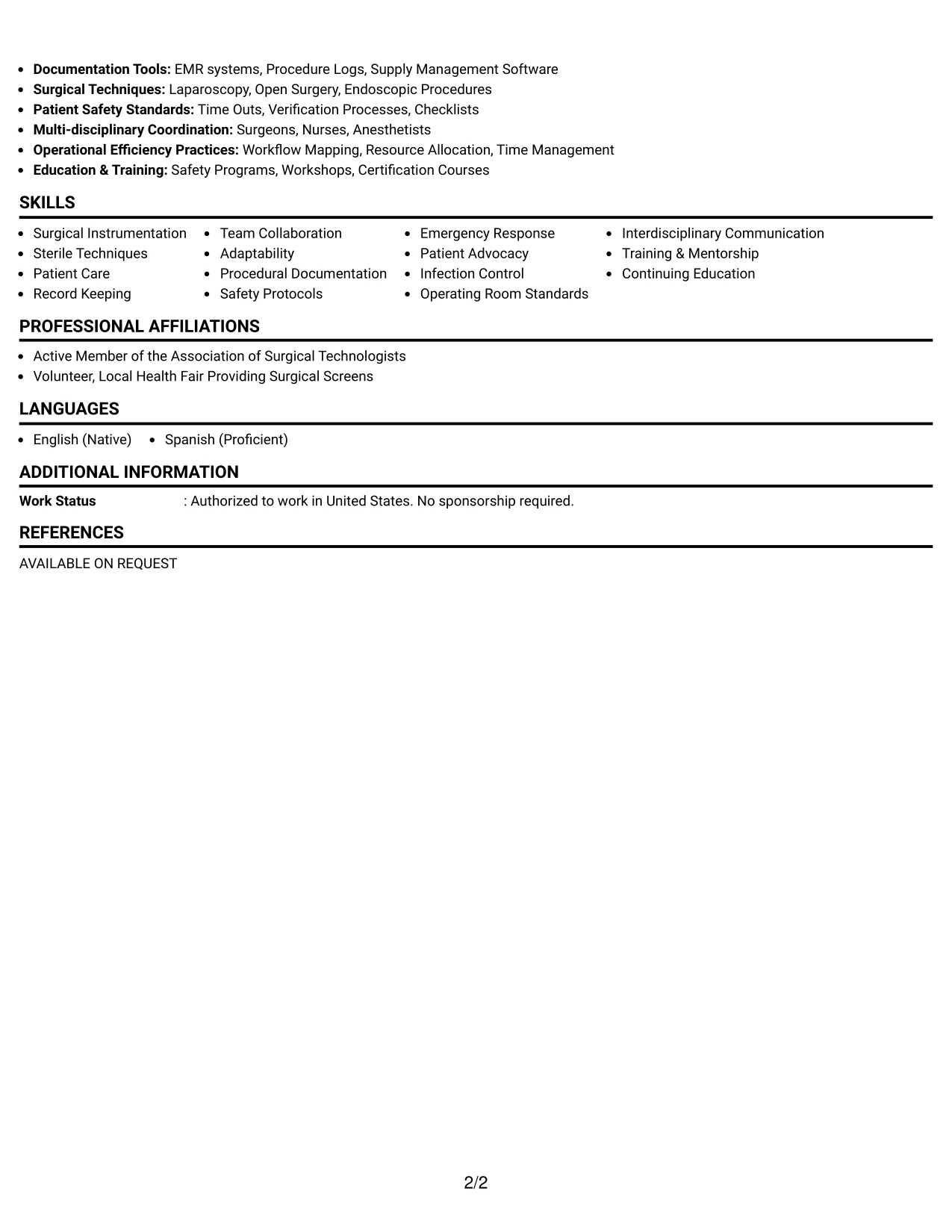 Resume Example Page 2