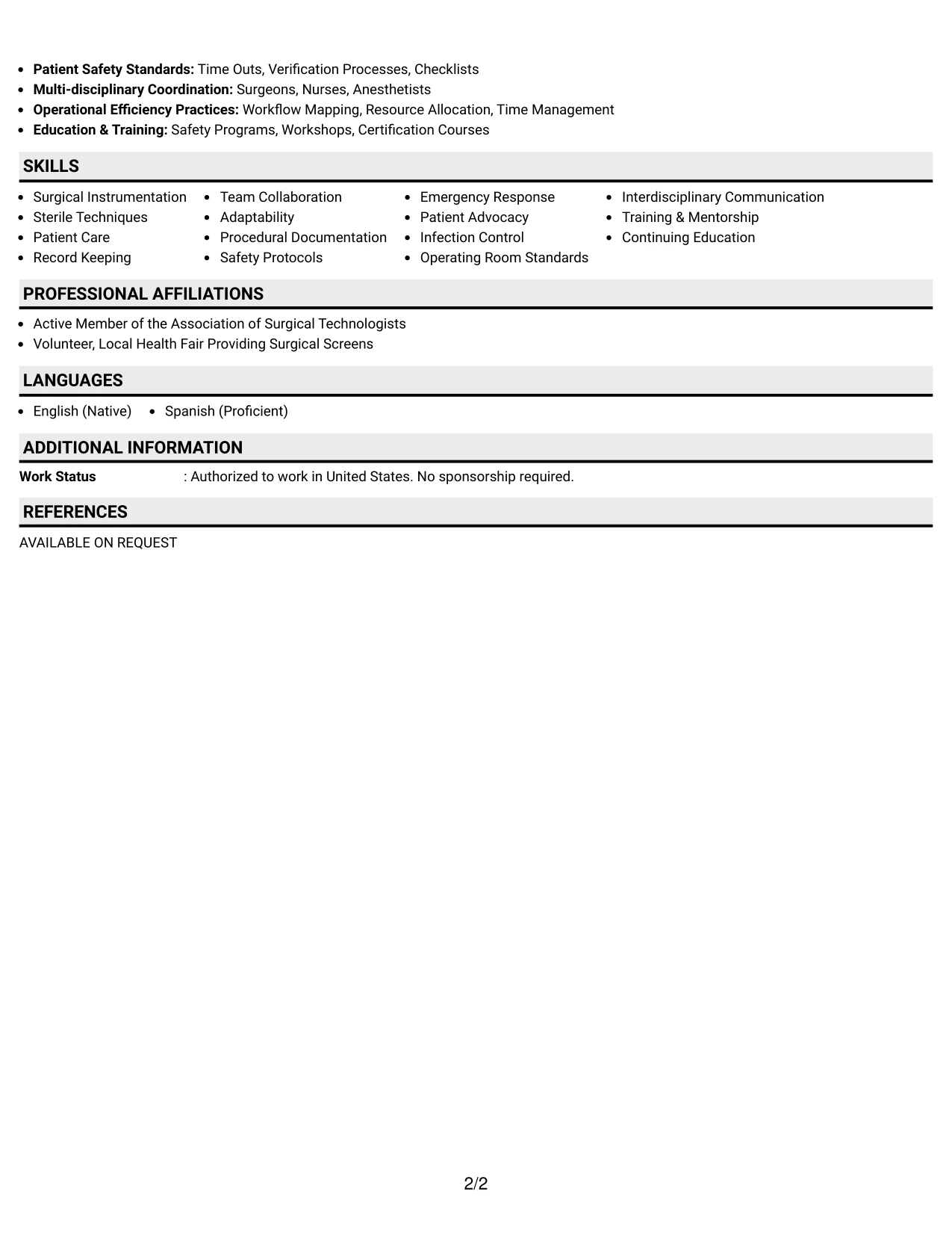 Resume Example Page 2