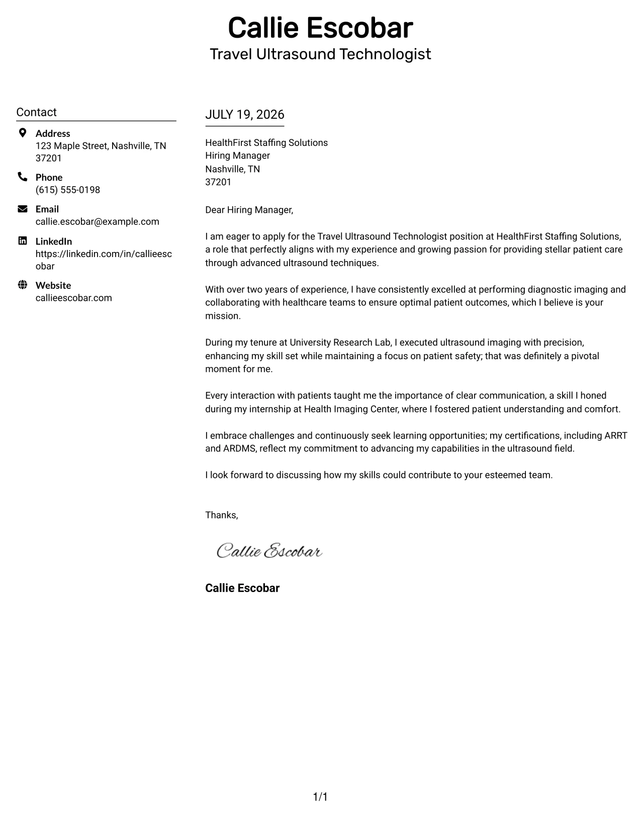 Resume Example Page 1