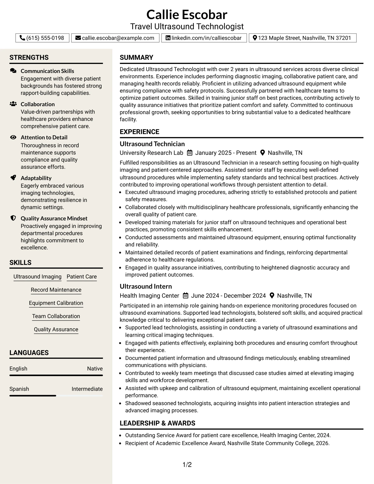 Resume Example Page 1