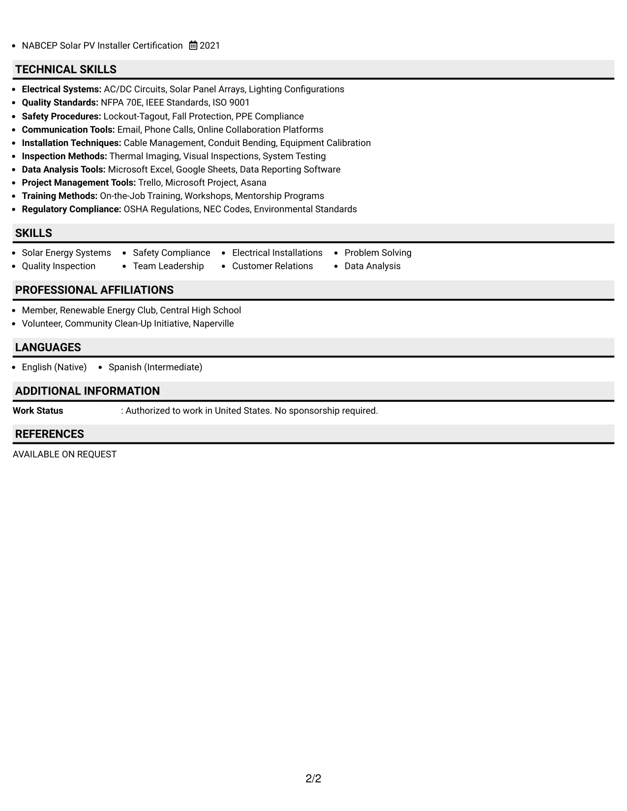 Resume Example Page 2