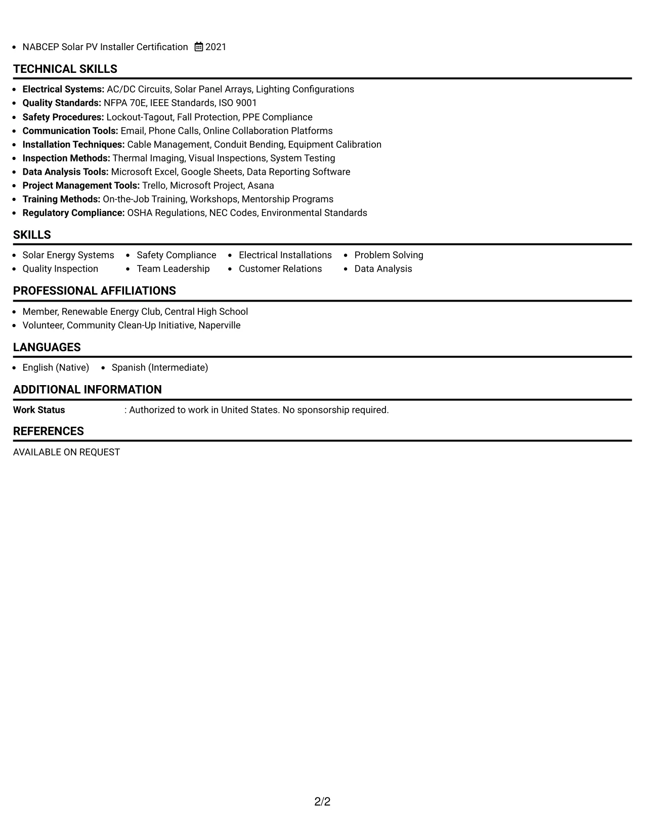 Resume Example Page 2