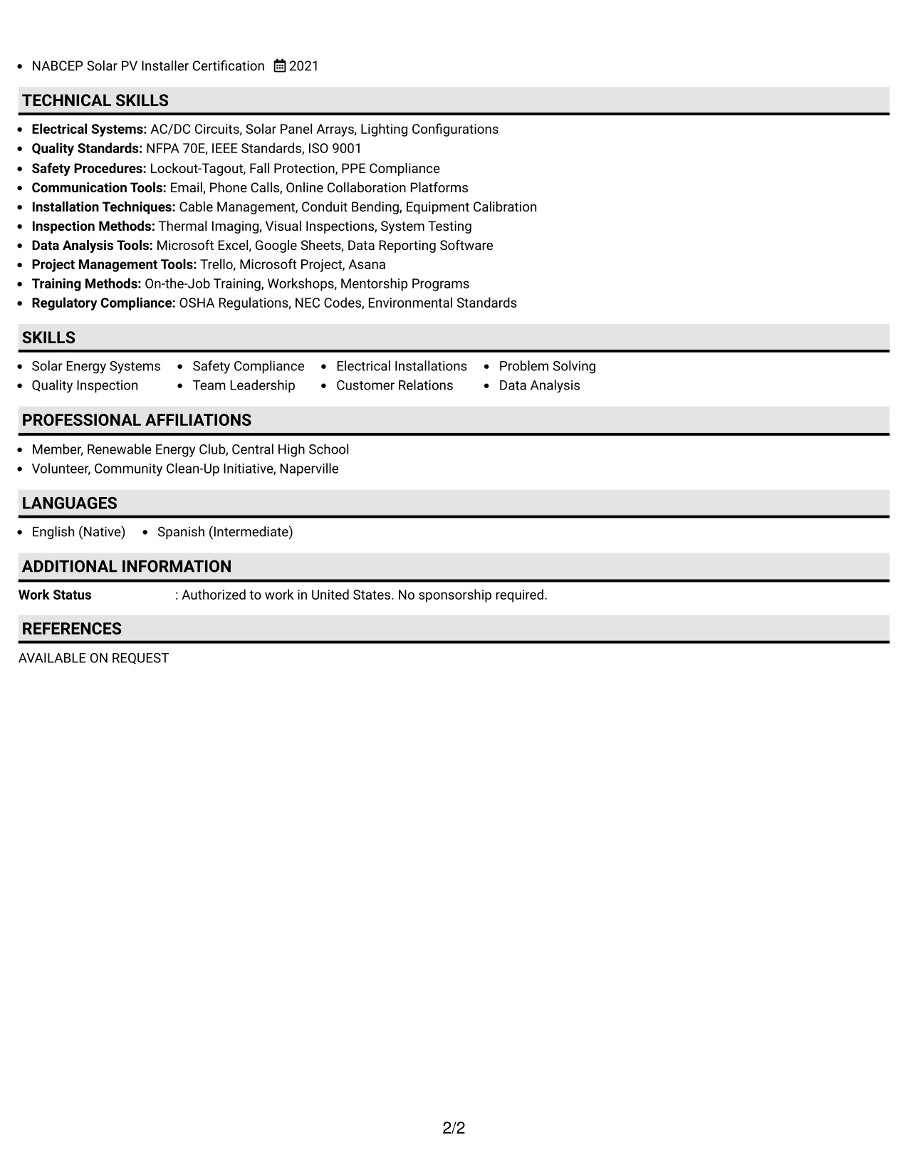 Resume Example Page 2