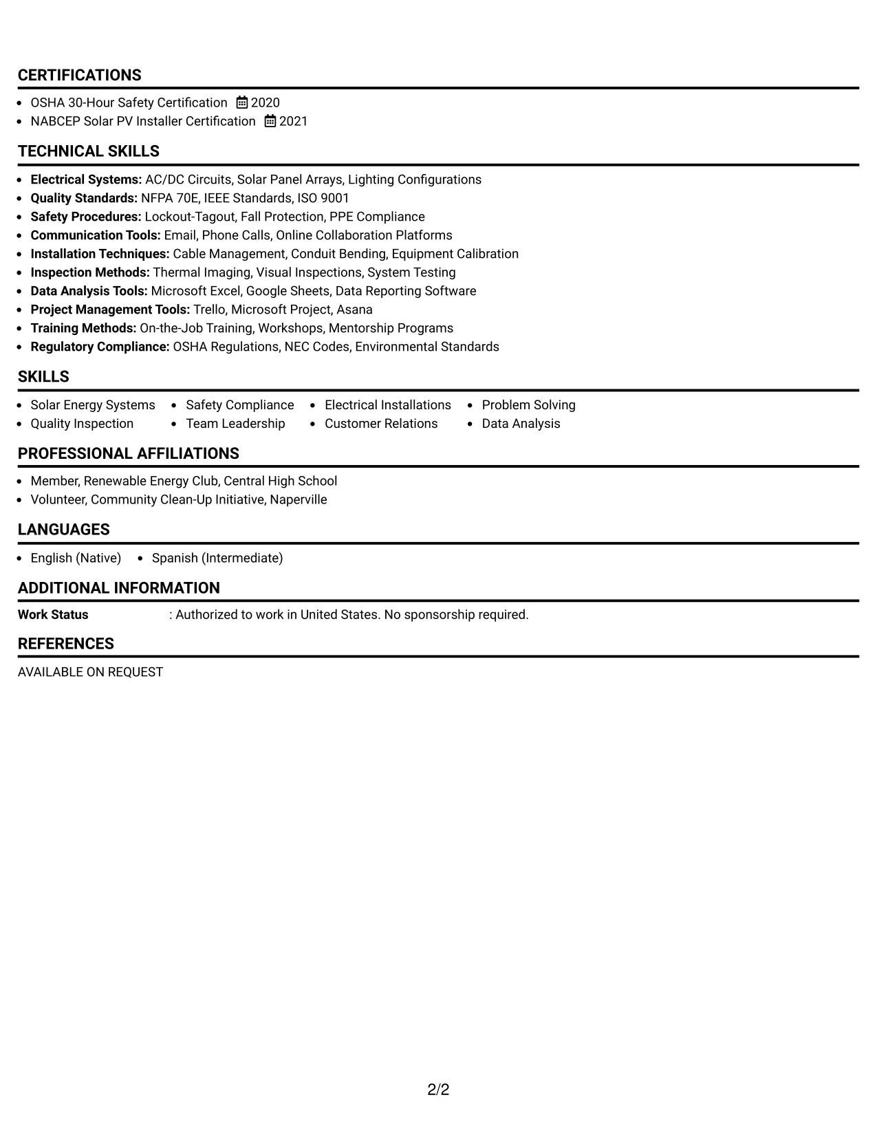 Resume Example Page 2