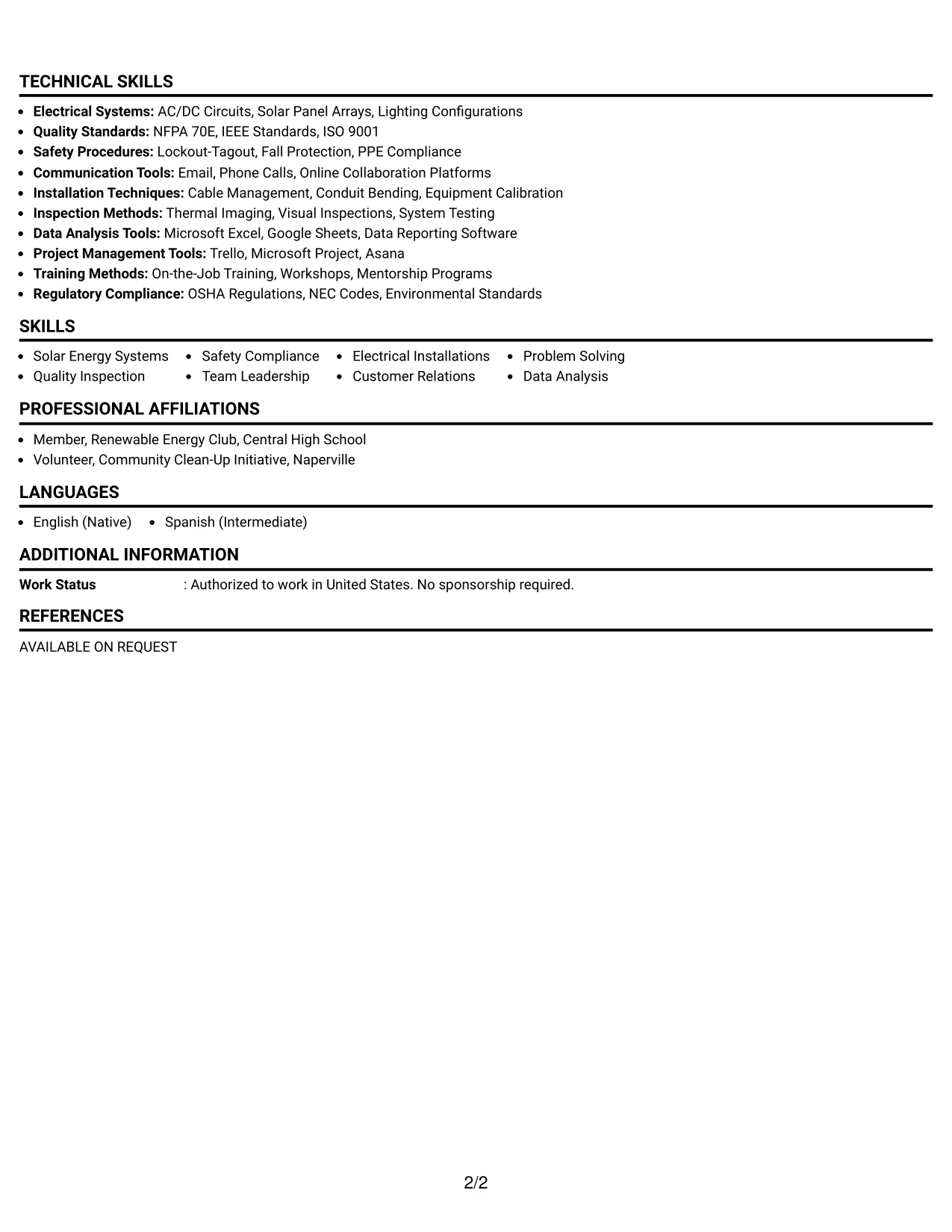 Resume Example Page 2