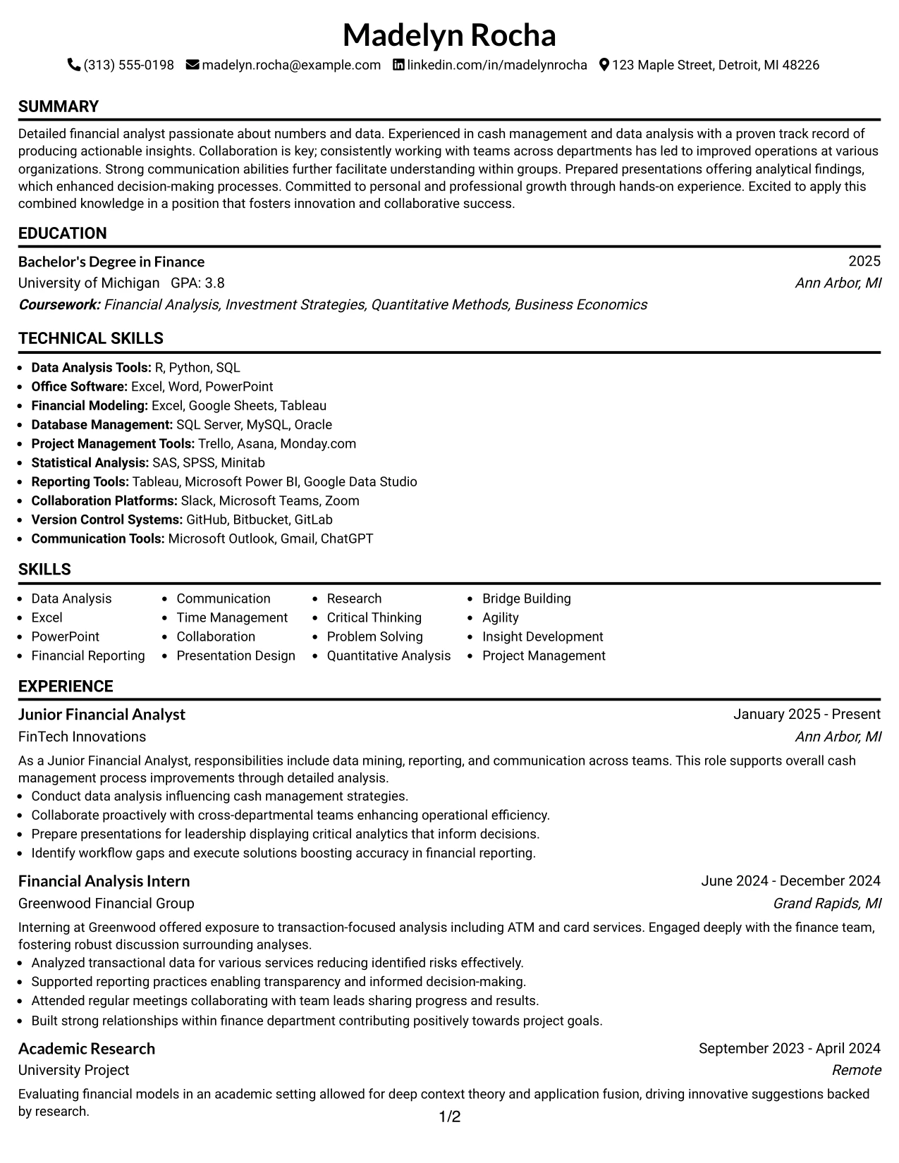 Resume Example Page 1