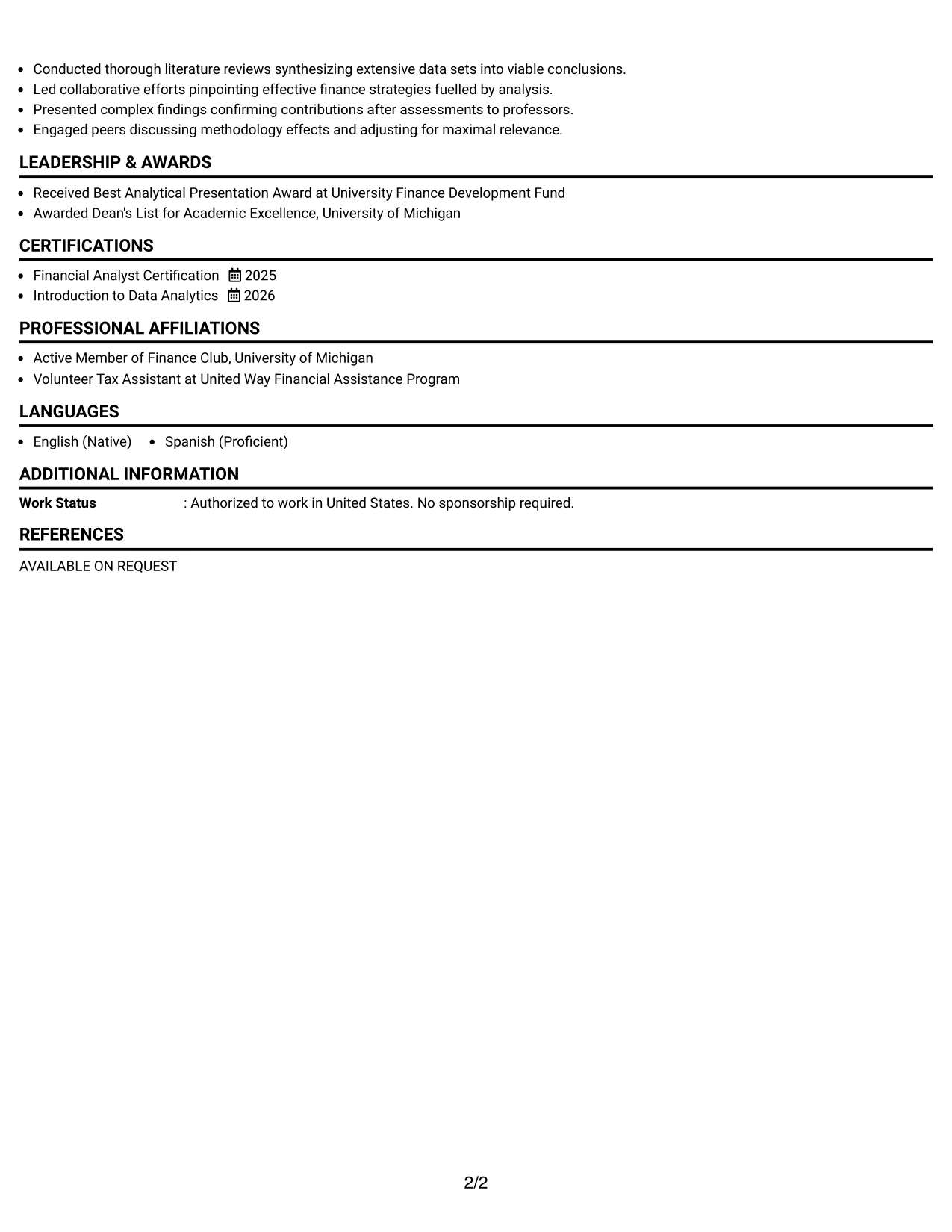 Resume Example Page 2