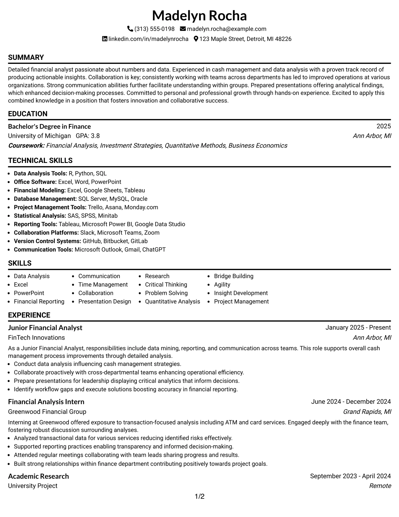 Resume Example Page 1
