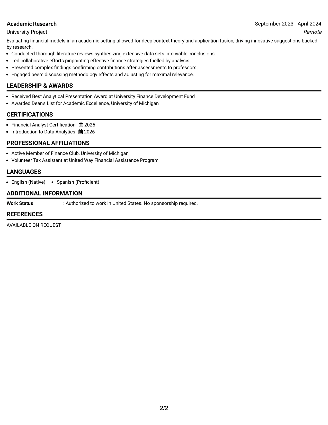 Resume Example Page 2