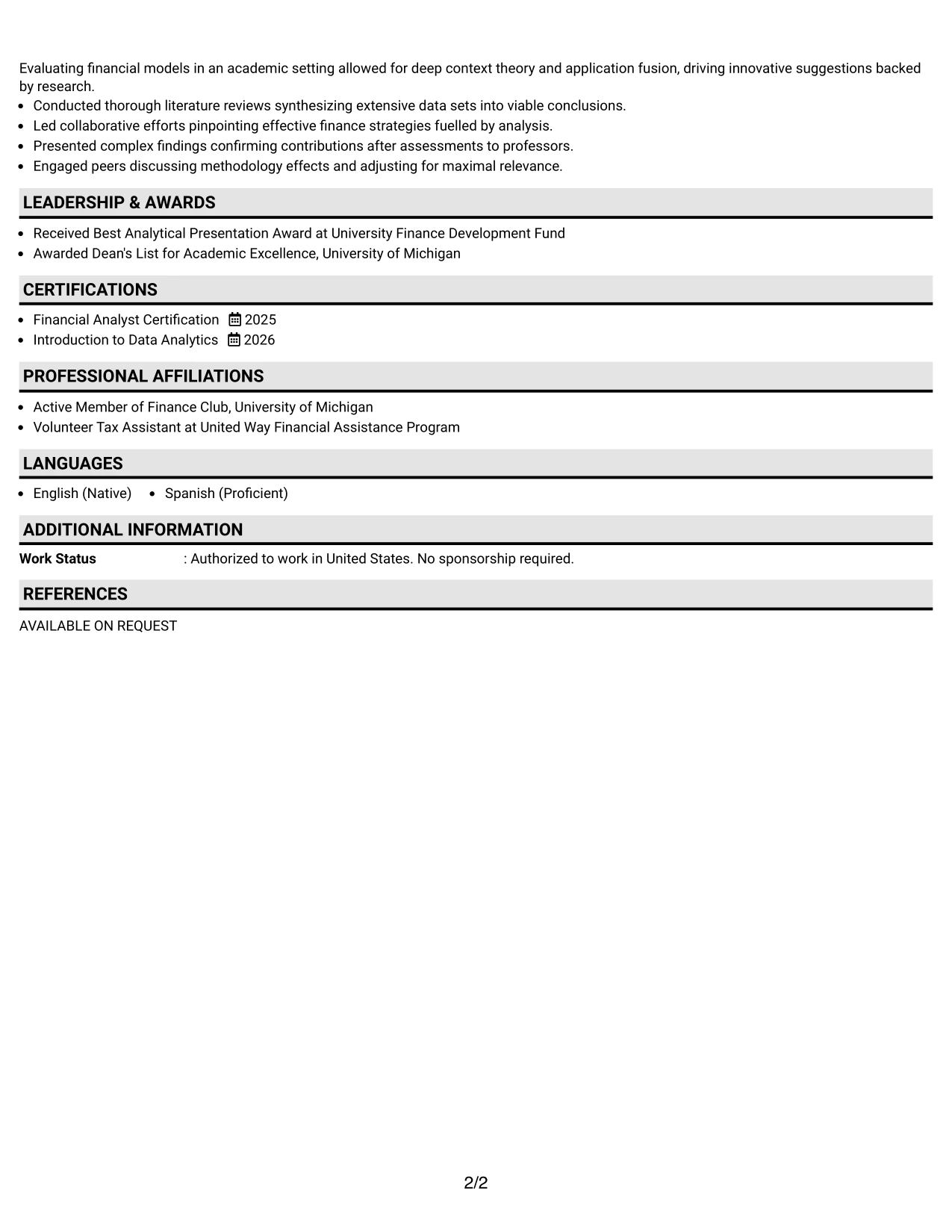 Resume Example Page 2