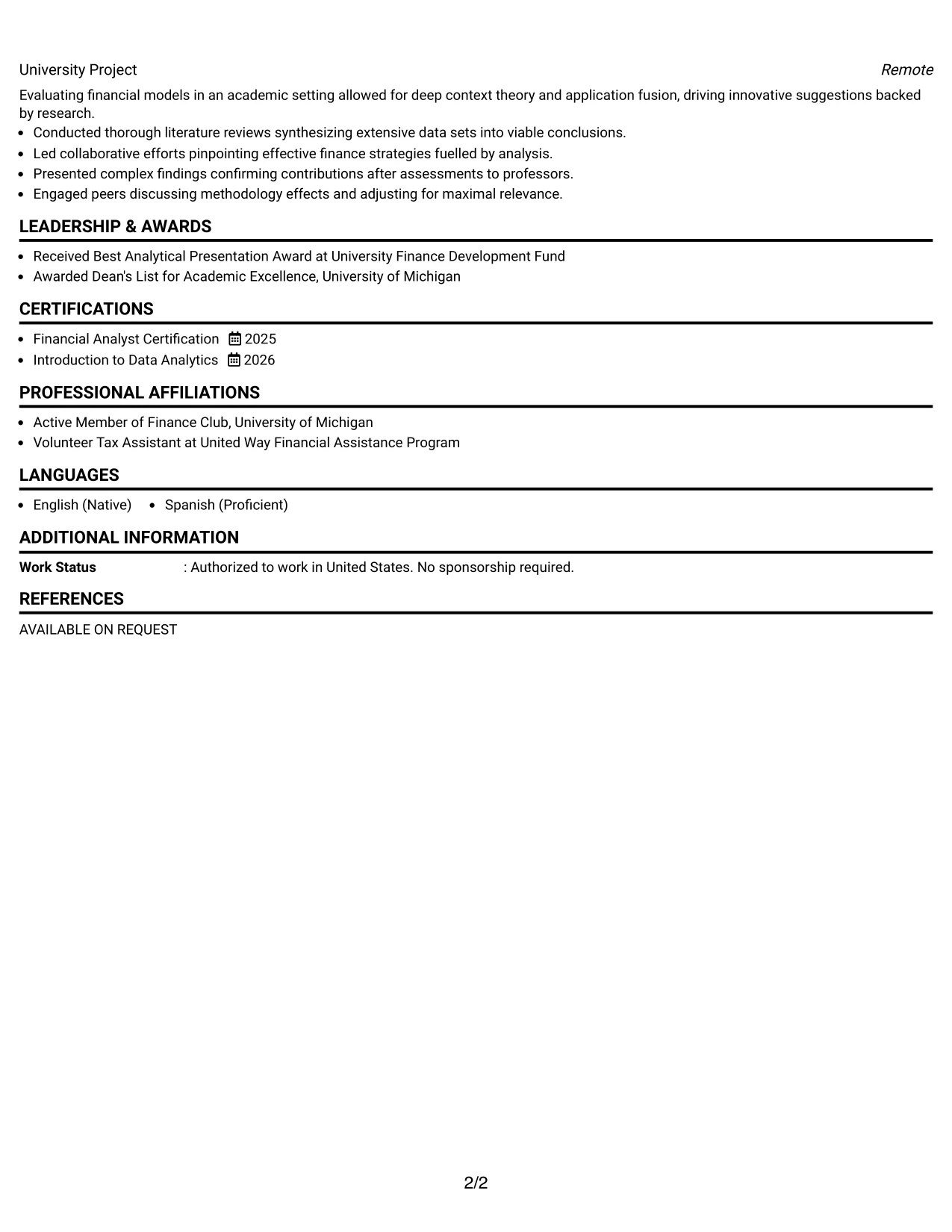 Resume Example Page 2