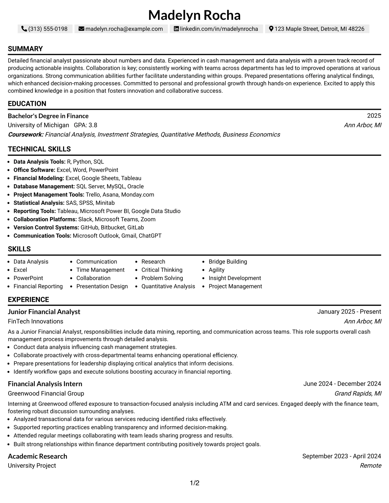 Resume Example Page 1