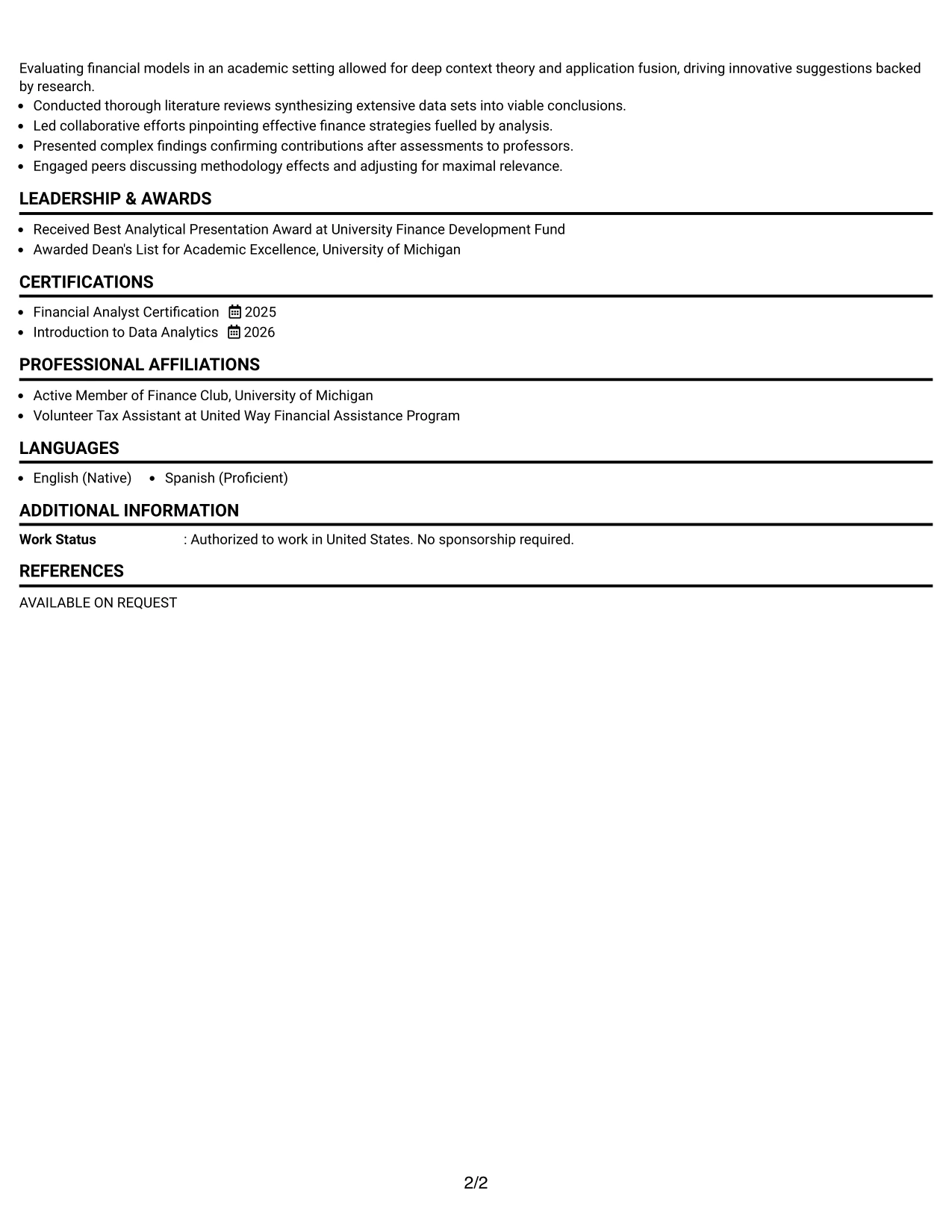 Resume Example Page 2