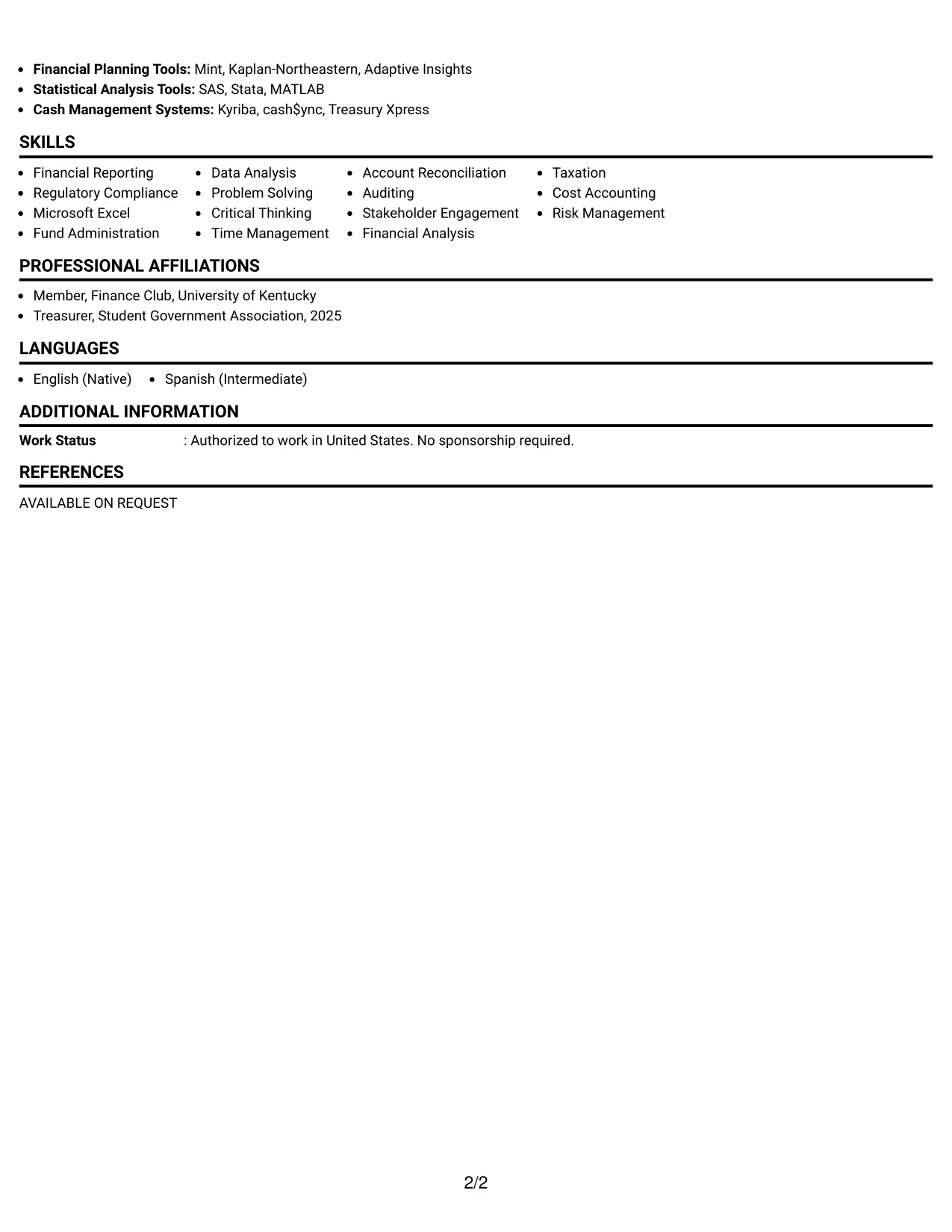 Resume Example Page 2