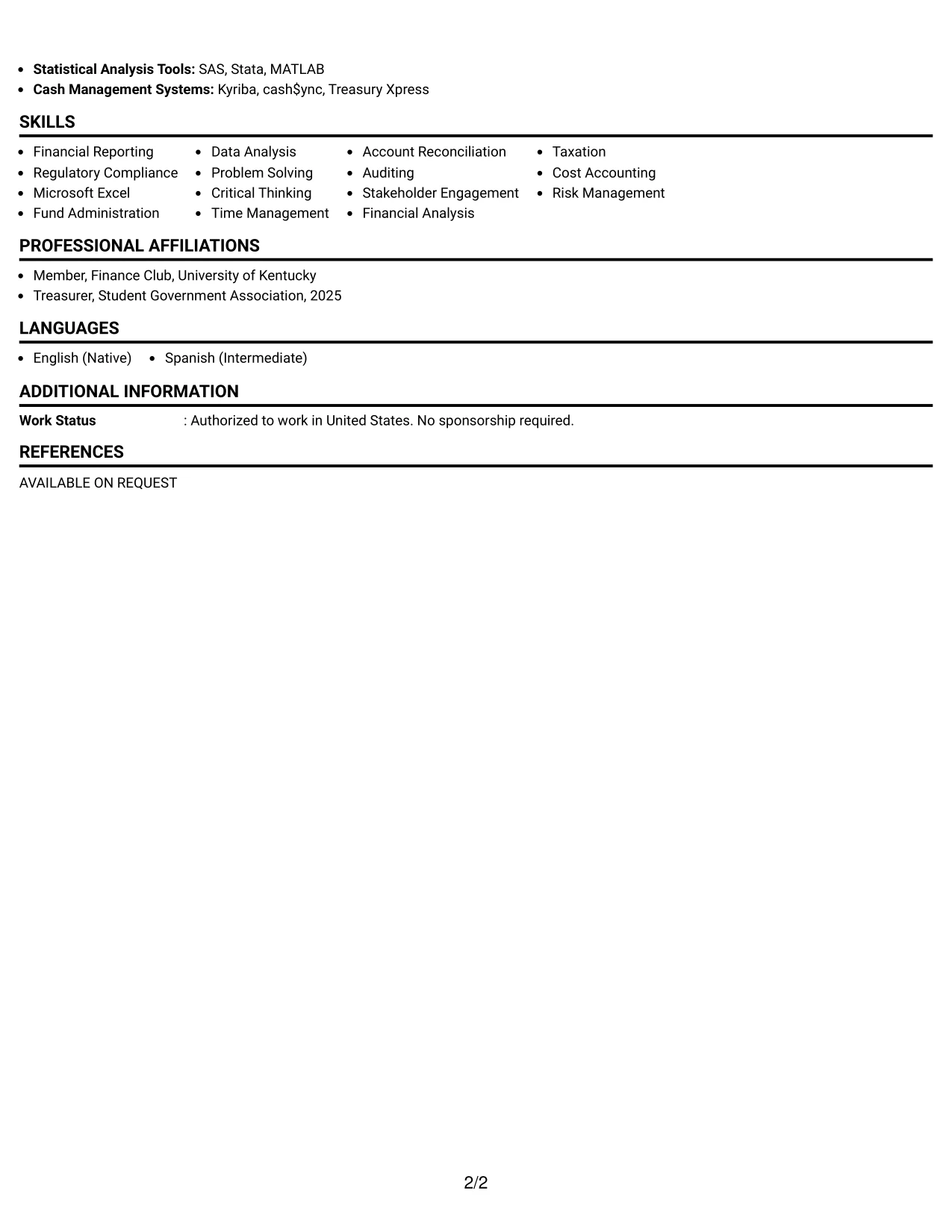 Resume Example Page 2