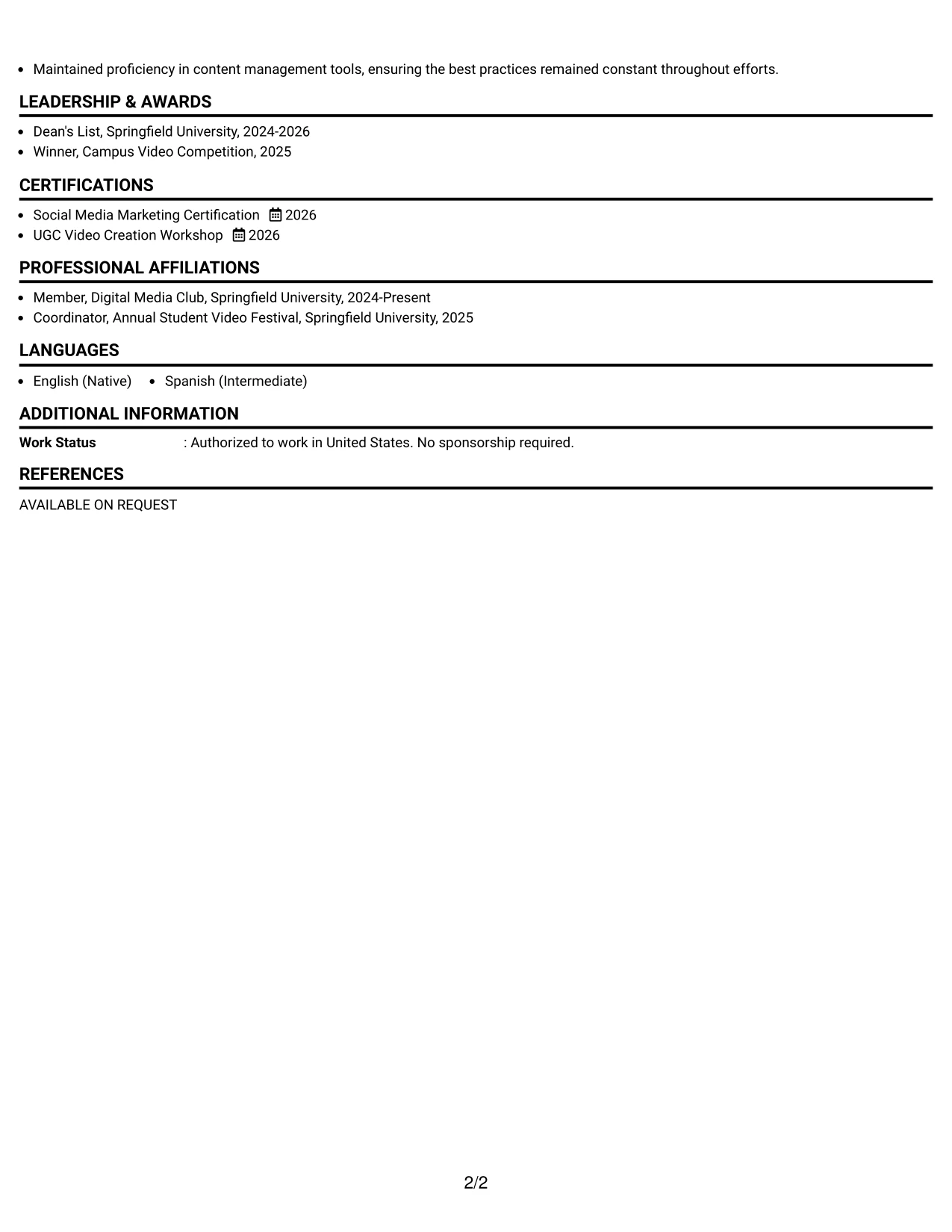 Resume Example Page 2