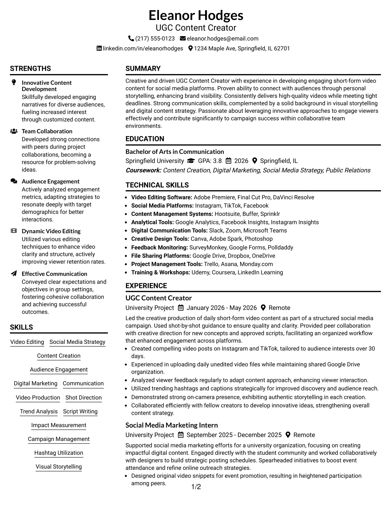 Resume Example Page 1